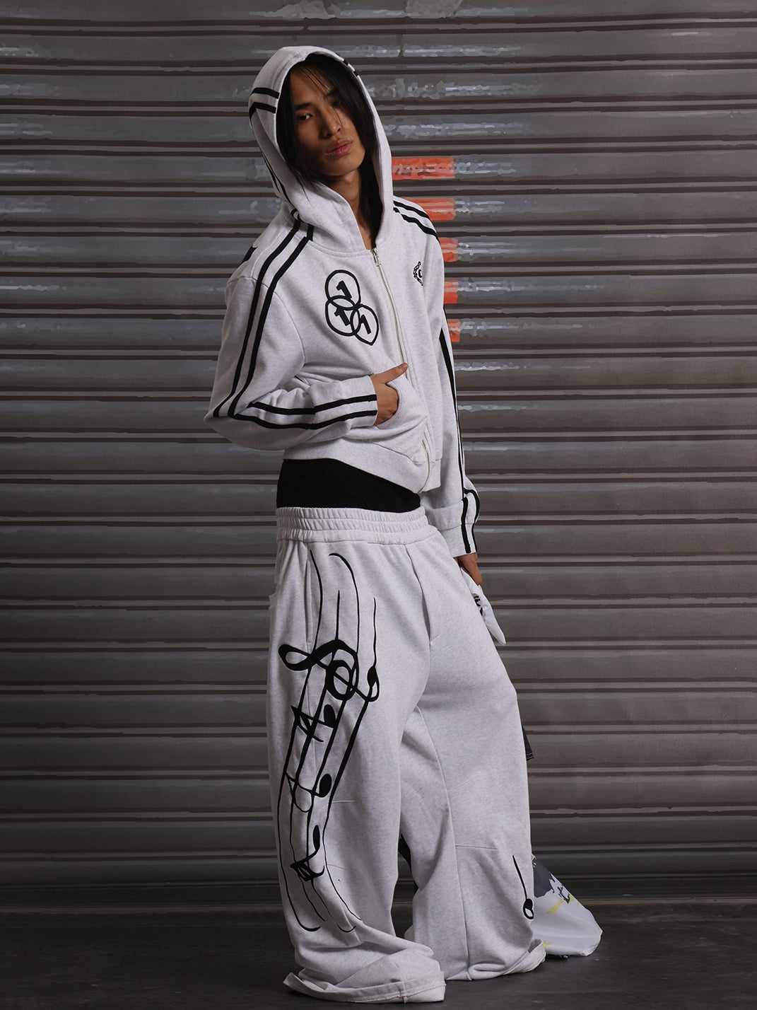 Sheet-Music Embroidered Wide-Leg Sweatpants - View 4