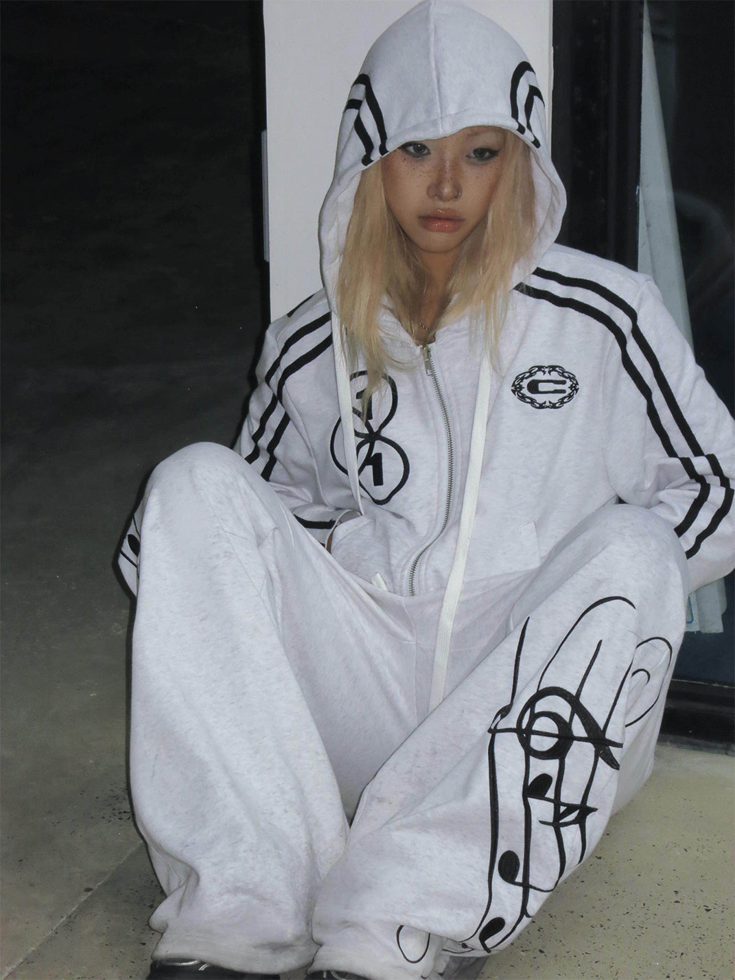 Sheet-Music Embroidered Wide-Leg Sweatpants - View 5