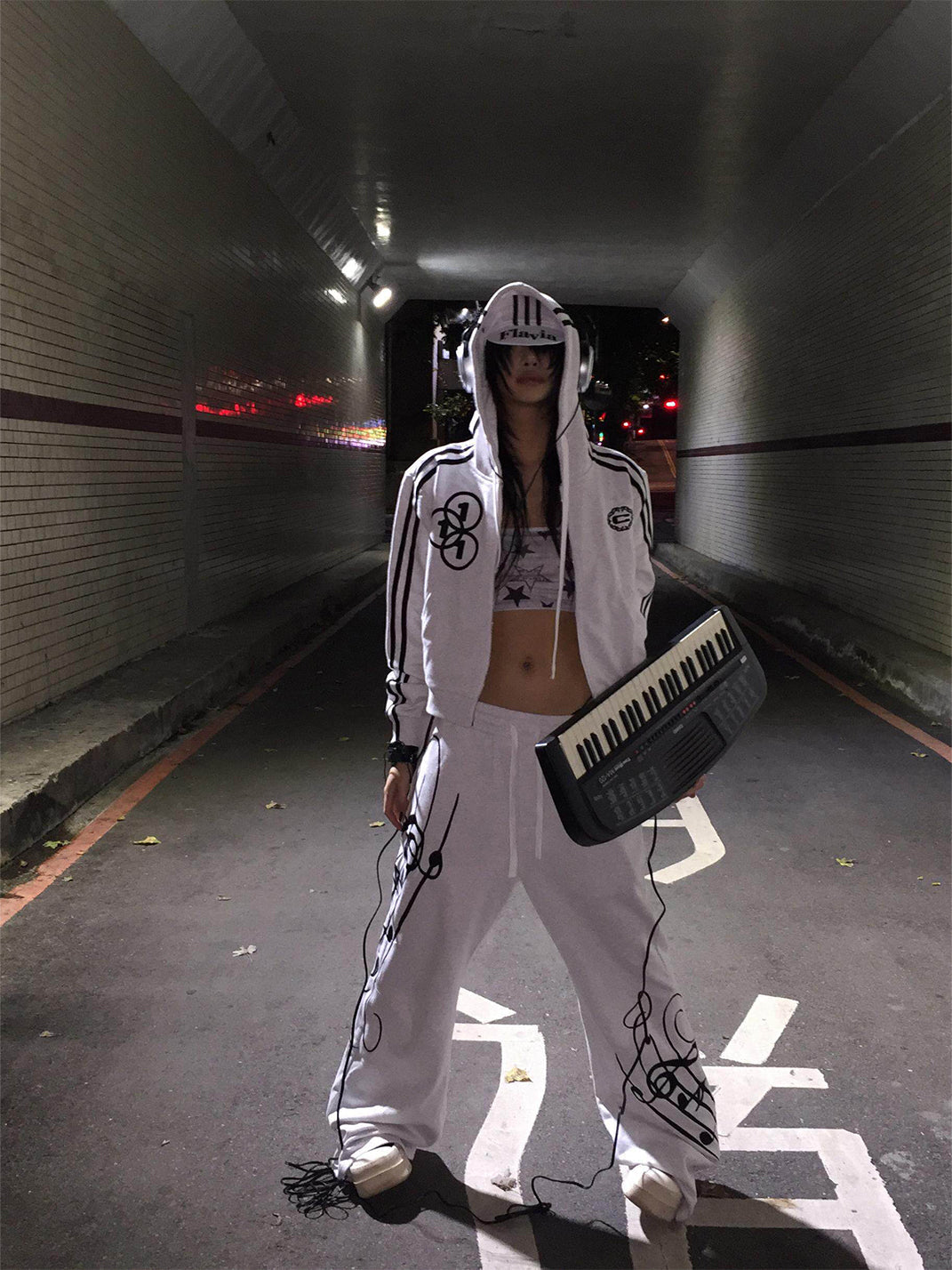 Sheet-Music Embroidered Wide-Leg Sweatpants - View 6