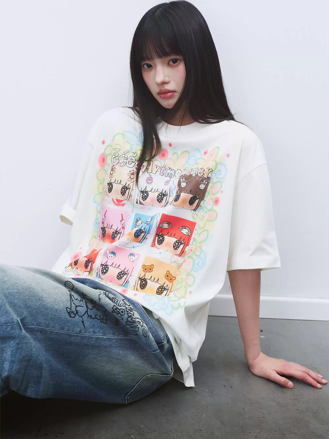 Cartoon Portrait Grid Tee — product view 3