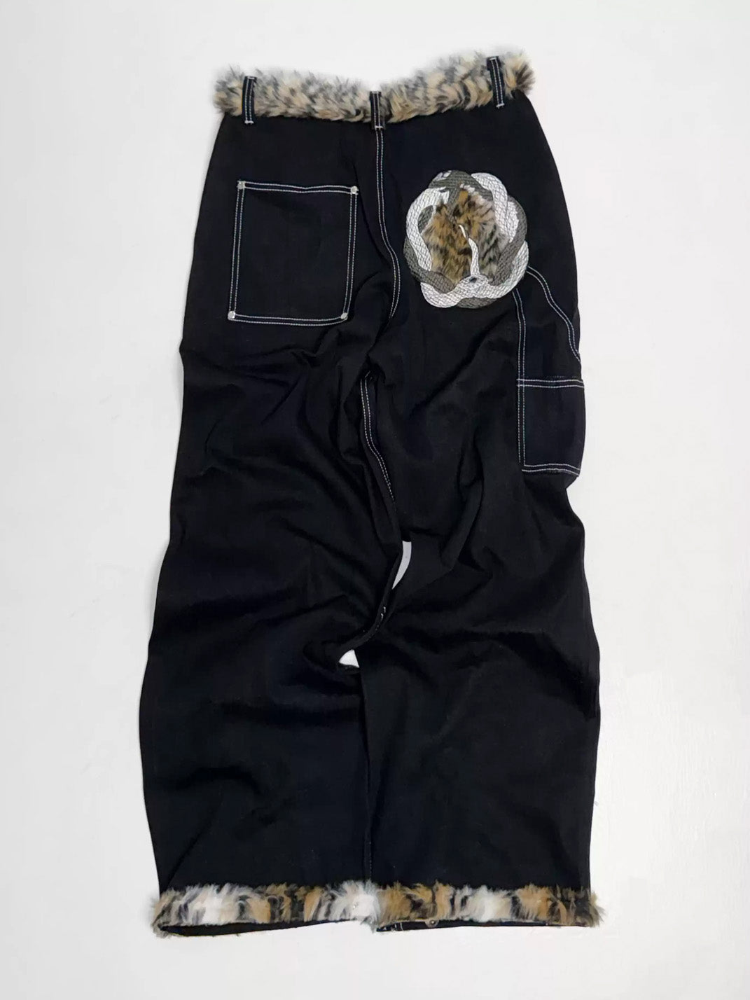 Animal-Trim Contrast-Stitch Baggy Jeans — product view 5