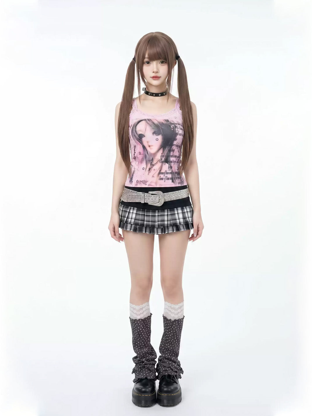 Pink Anime Lace-Trim Tank — product view 4