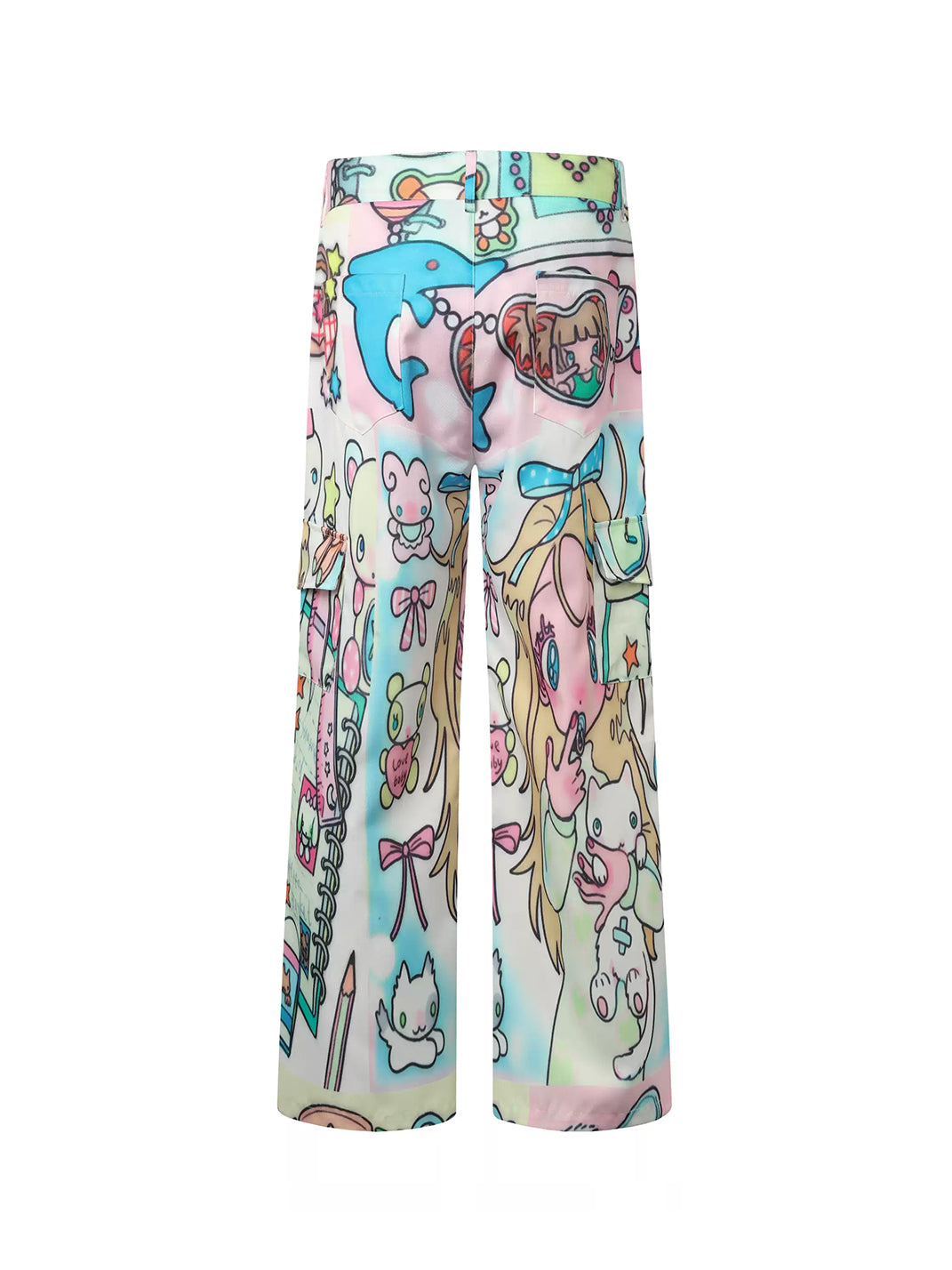 Pastel Doodle Wide-Leg Cargo Pants — product view 3