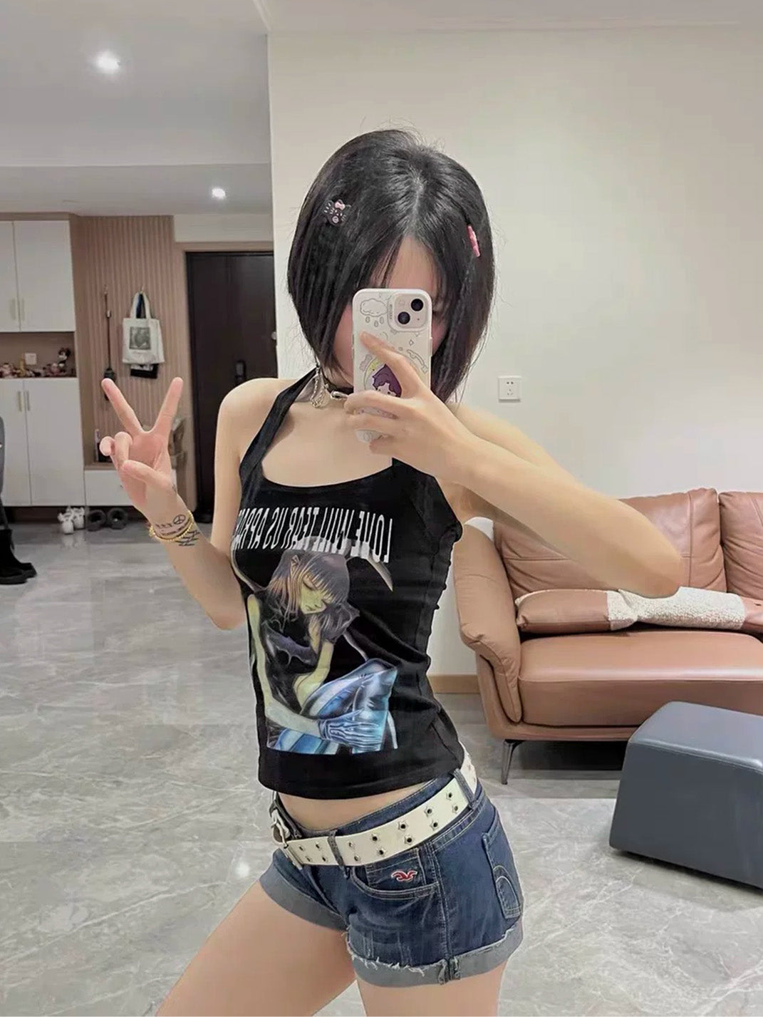 Blue Anime Graphic Halter Top — product view 5