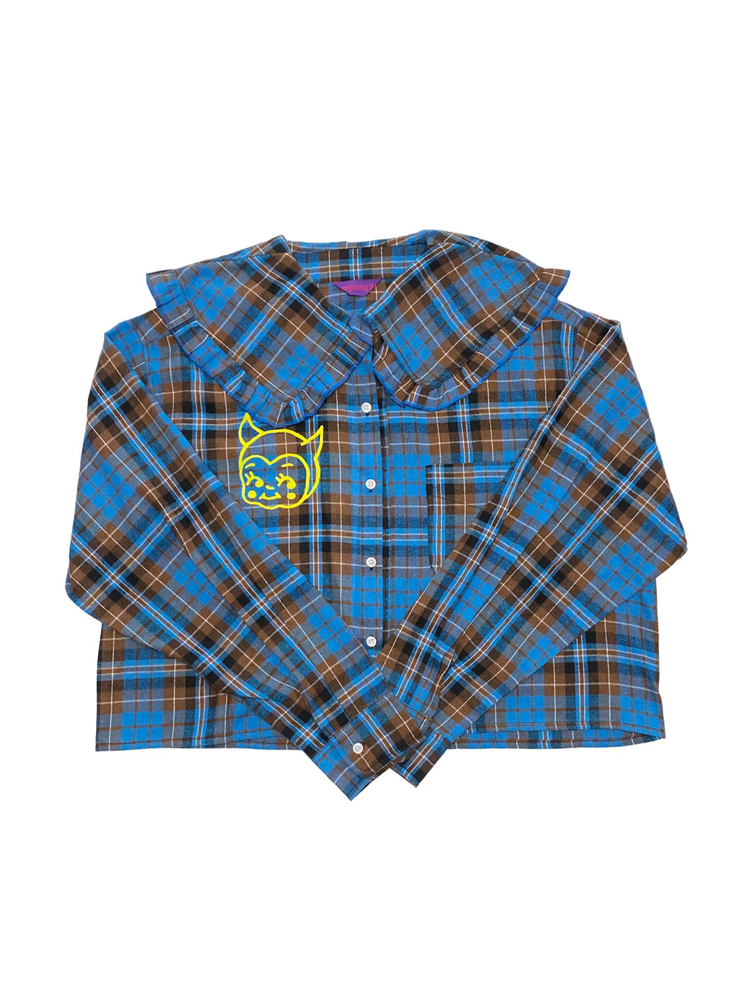 Ruffle-Collar Plaid Crop Shirt — product view 1