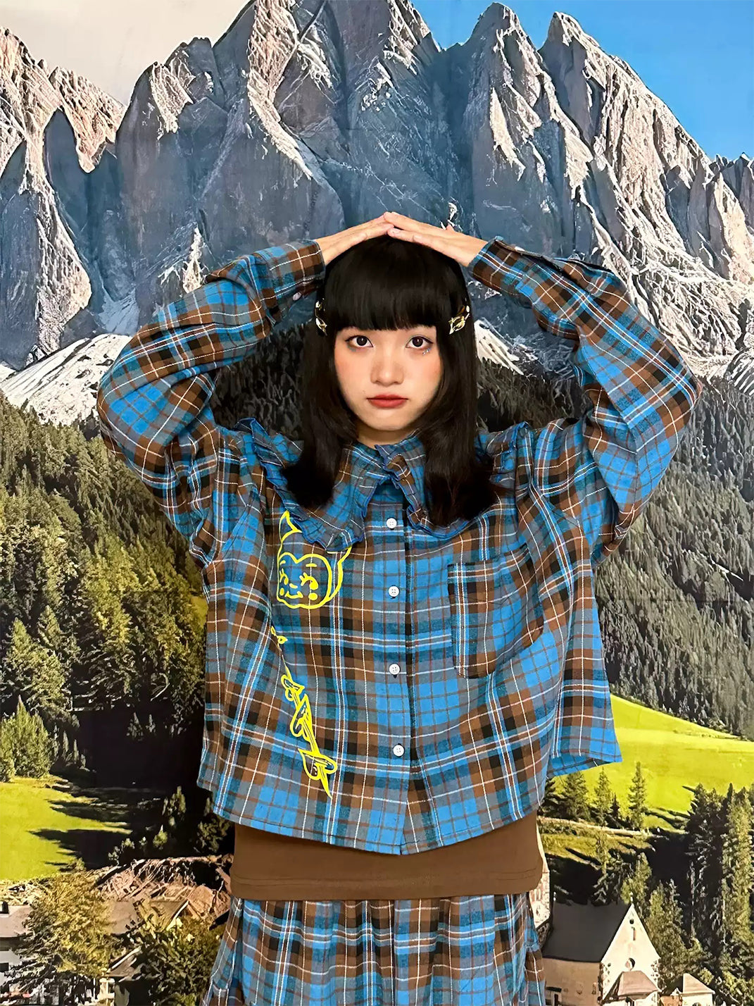 Ruffle-Collar Plaid Crop Shirt — product view 5