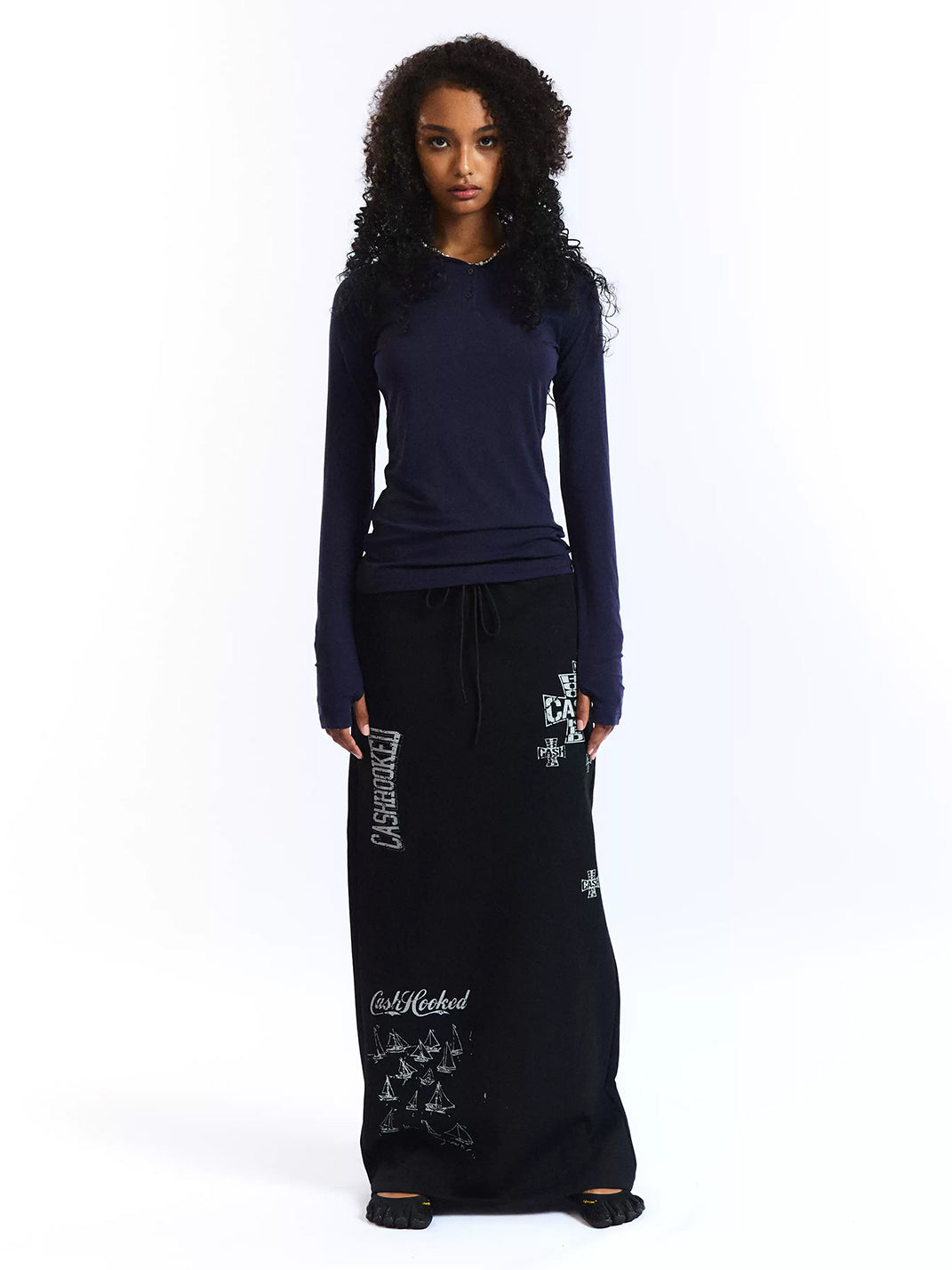 Crackle-Graphic Drawstring Maxi Skirt — product view 2