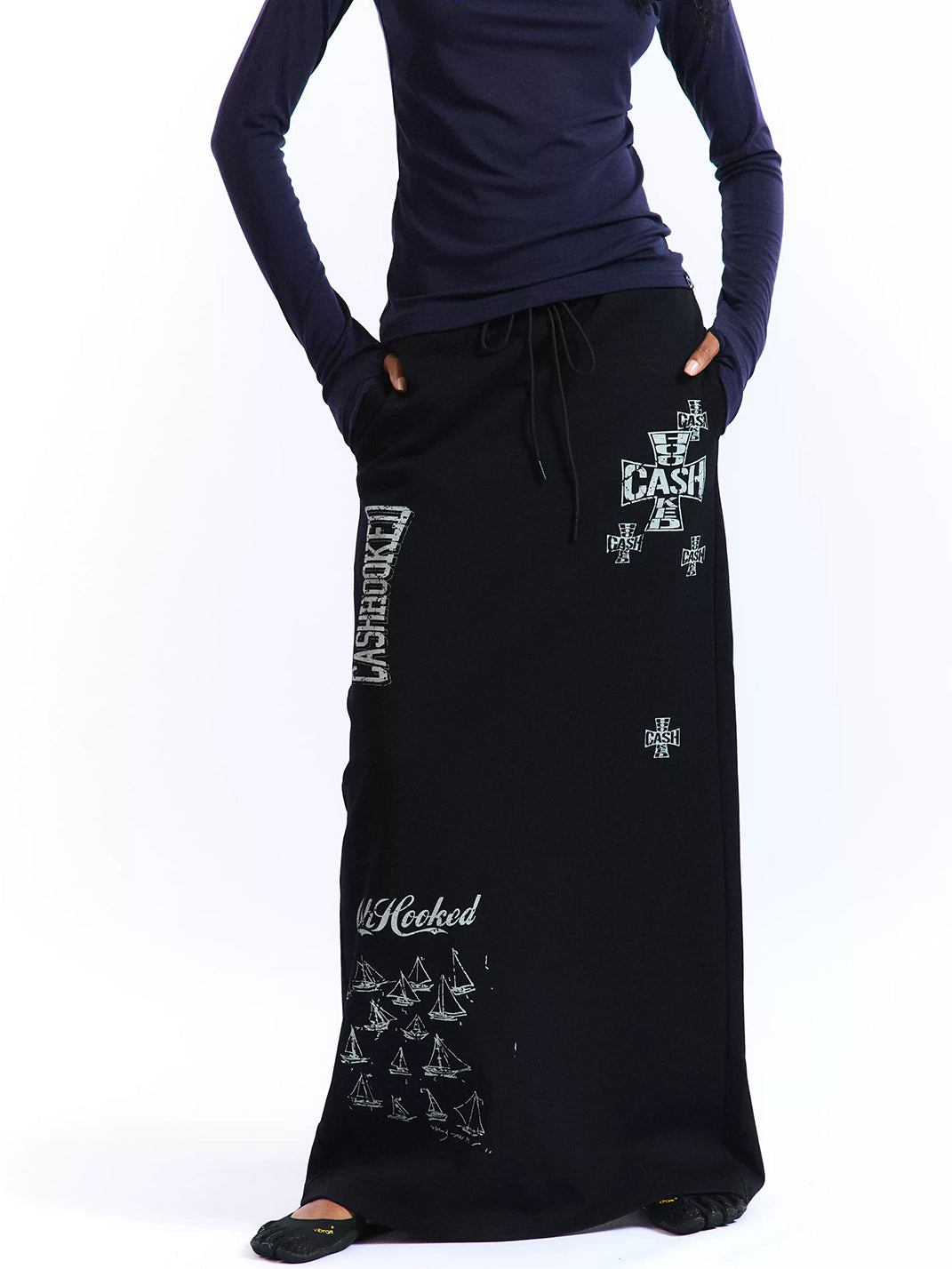 Crackle-Graphic Drawstring Maxi Skirt — product view 3