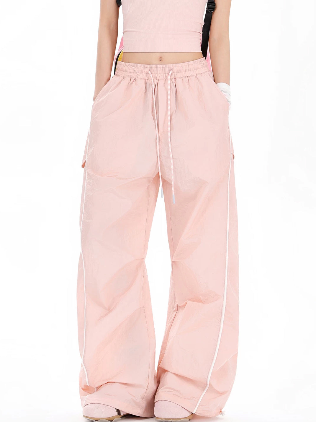 Crinkle Mesh Side-Piped Drawstring Pants — product view 2