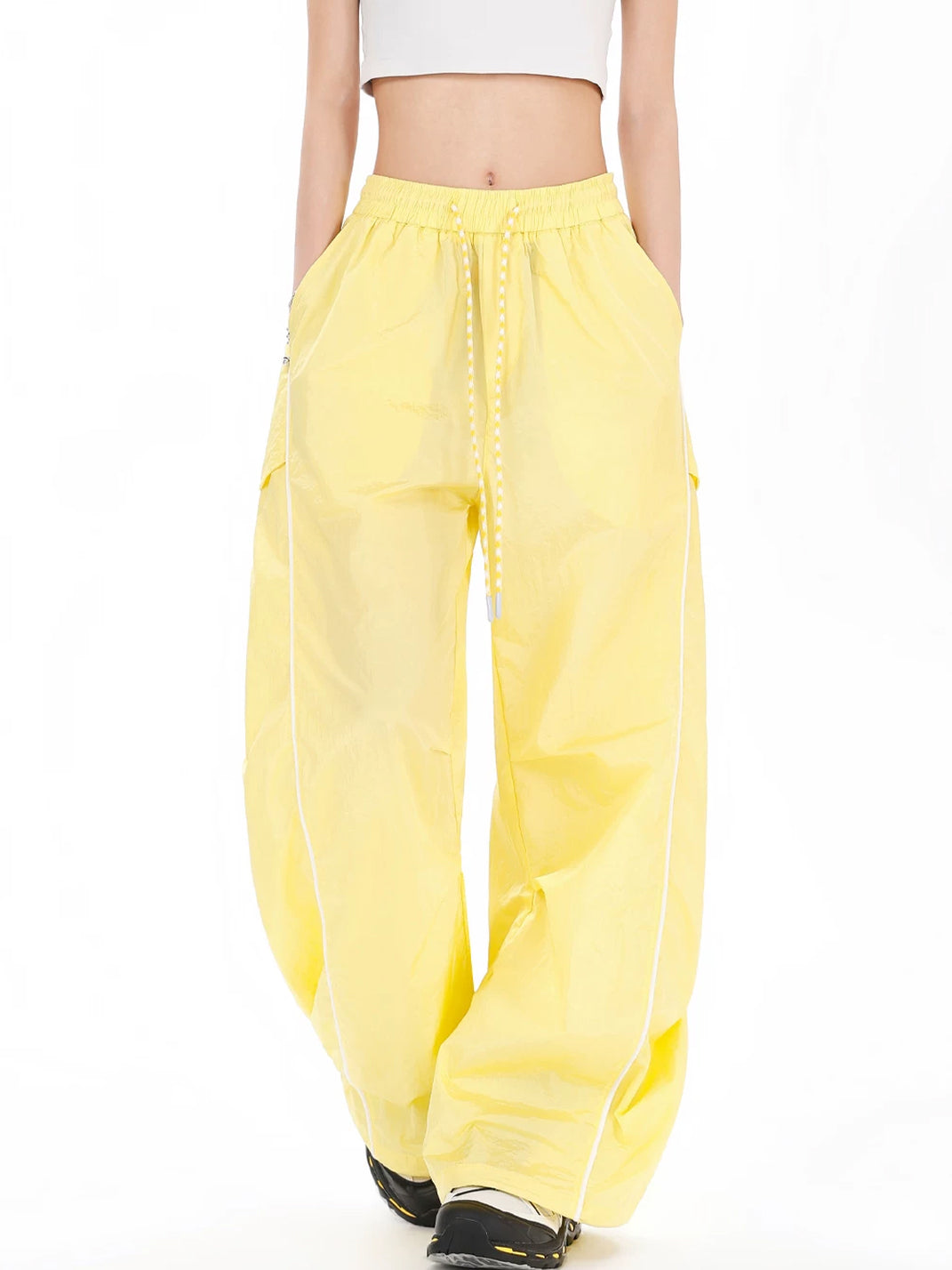 Crinkle Mesh Side-Piped Drawstring Pants — product view 3