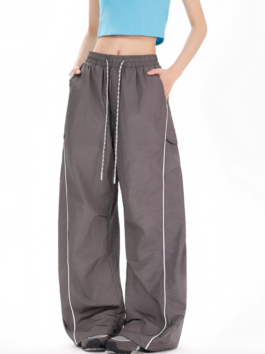 Crinkle Mesh Side-Piped Drawstring Pants — product view 4