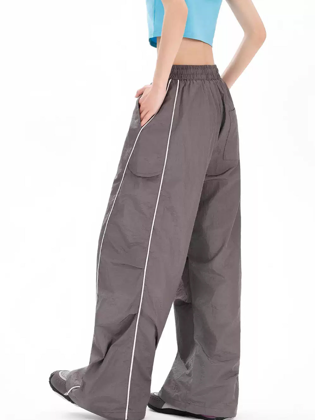 Crinkle Mesh Side-Piped Drawstring Pants — product view 5