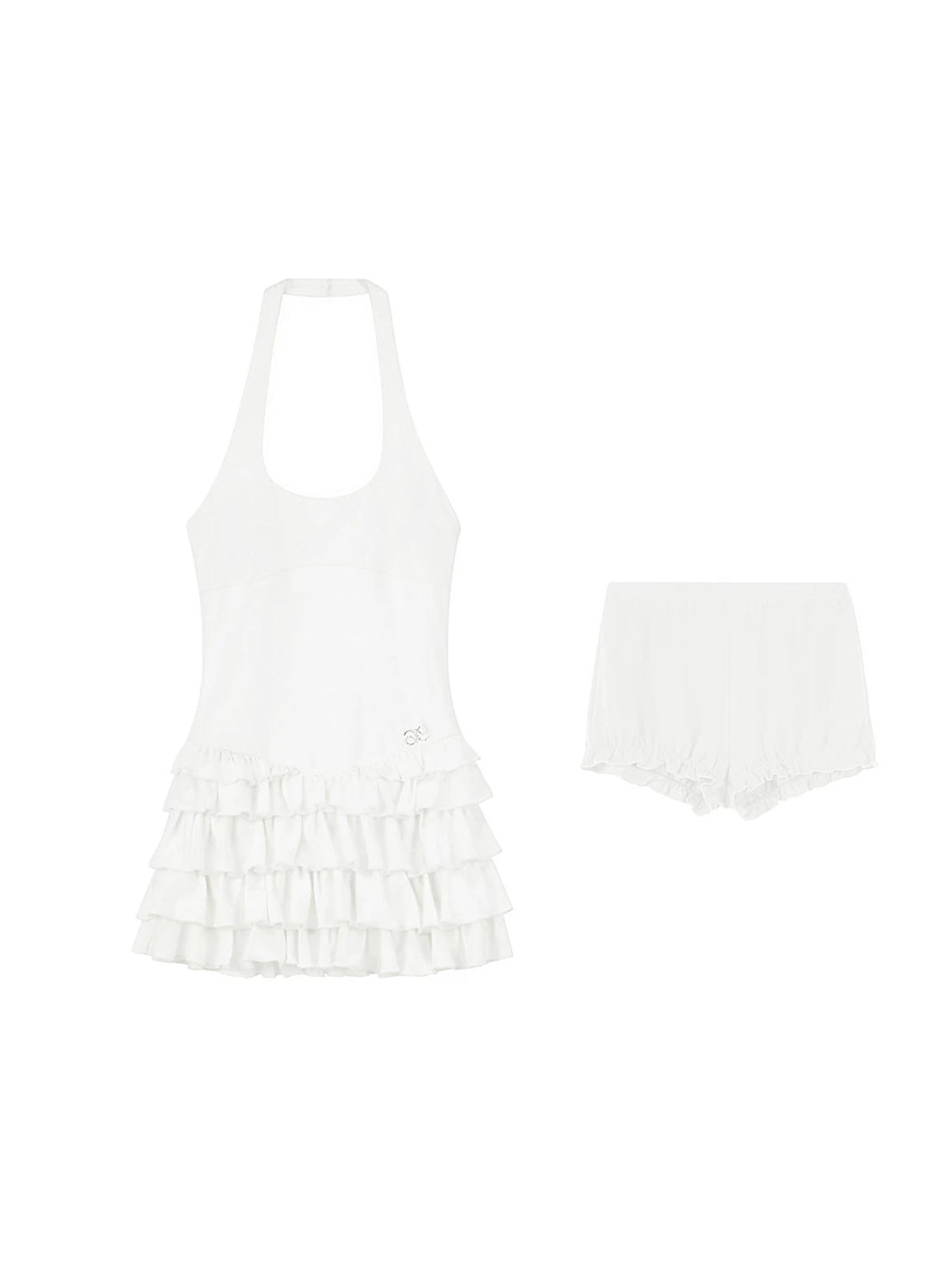 Rhinestone Halter Ruffle-Hem Mini Dress — product view 1