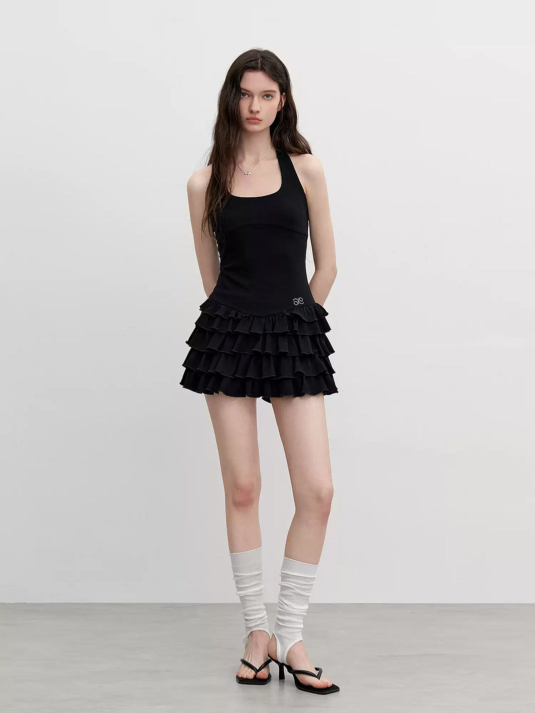 Rhinestone Halter Ruffle-Hem Mini Dress — product view 5