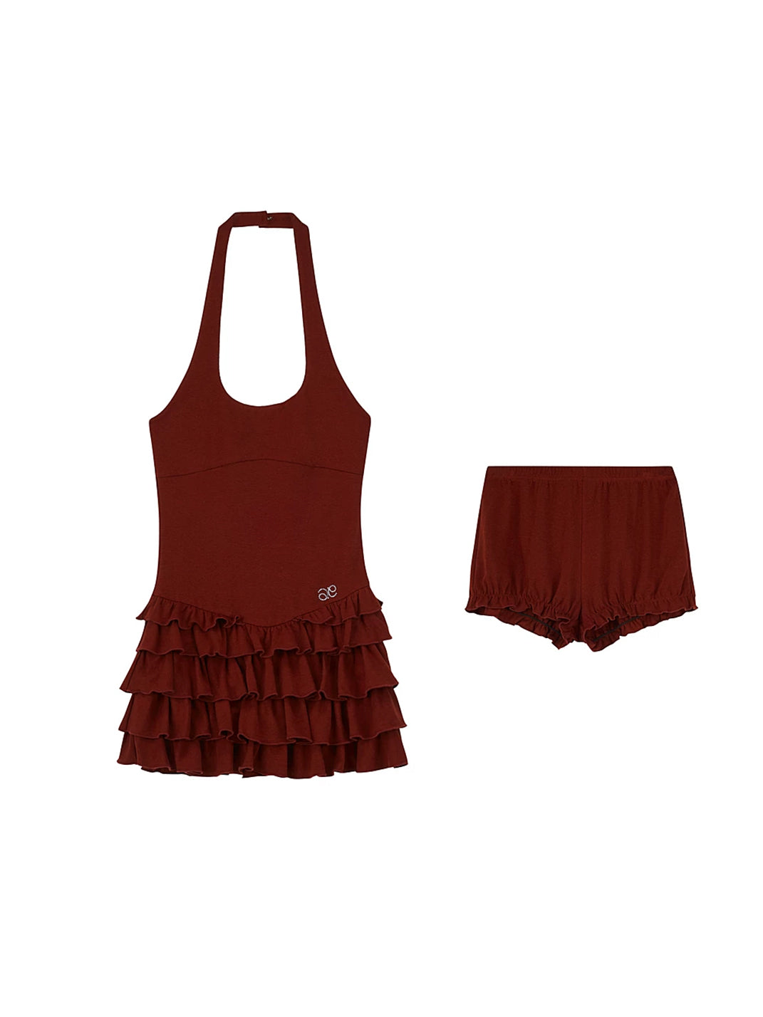 Rhinestone Halter Ruffle-Hem Mini Dress — product view 6