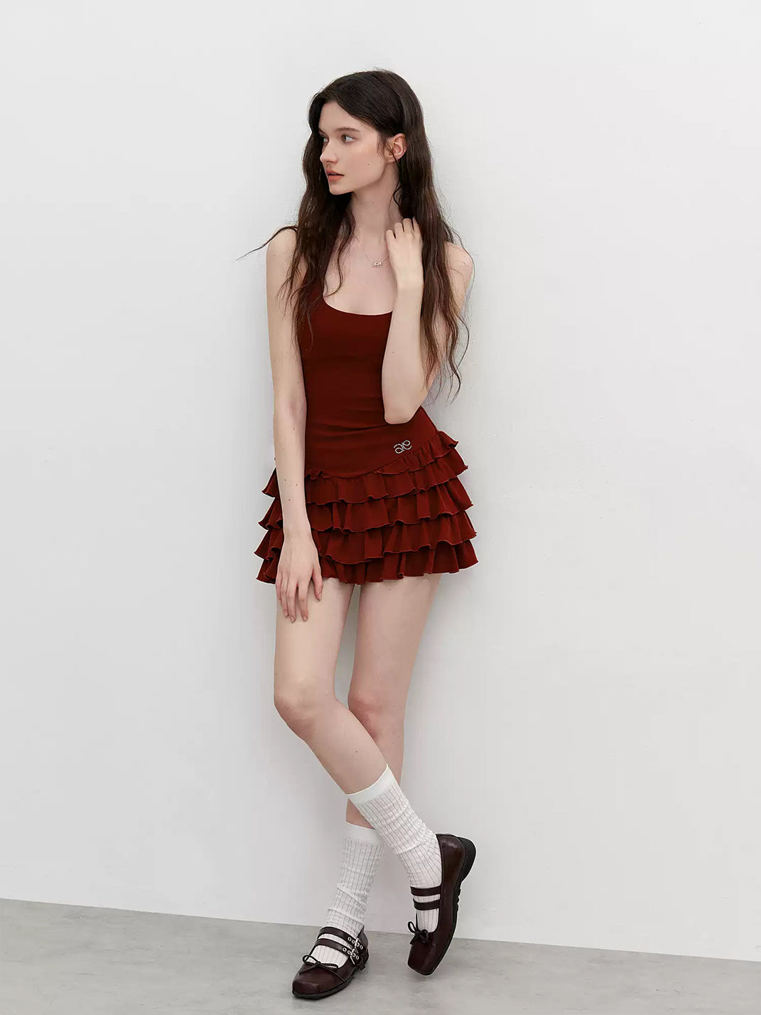 Rhinestone Halter Ruffle-Hem Mini Dress — product view 7