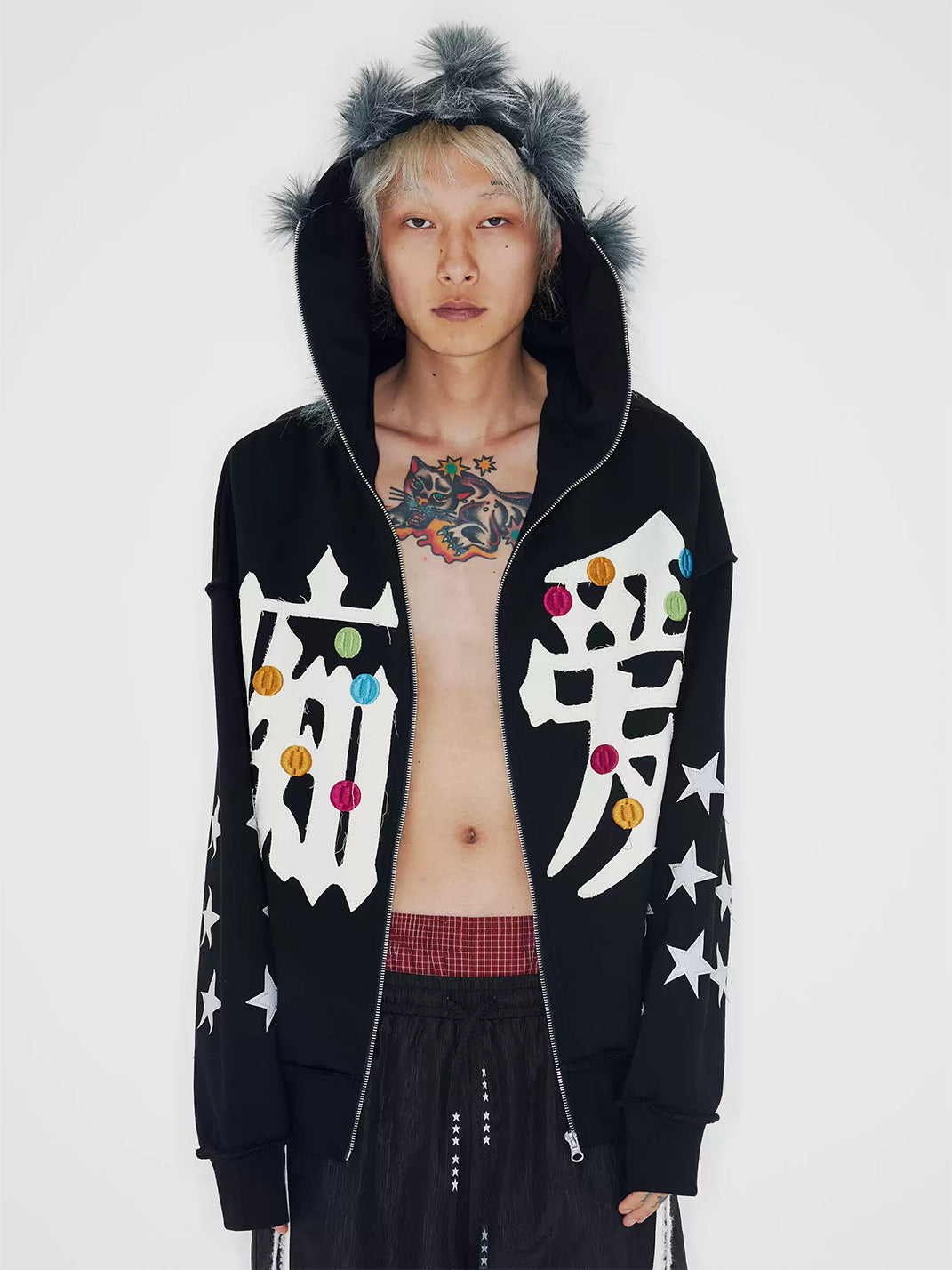 Star-Sleeve Embroidered Plush-Hood Jacket — product view 3