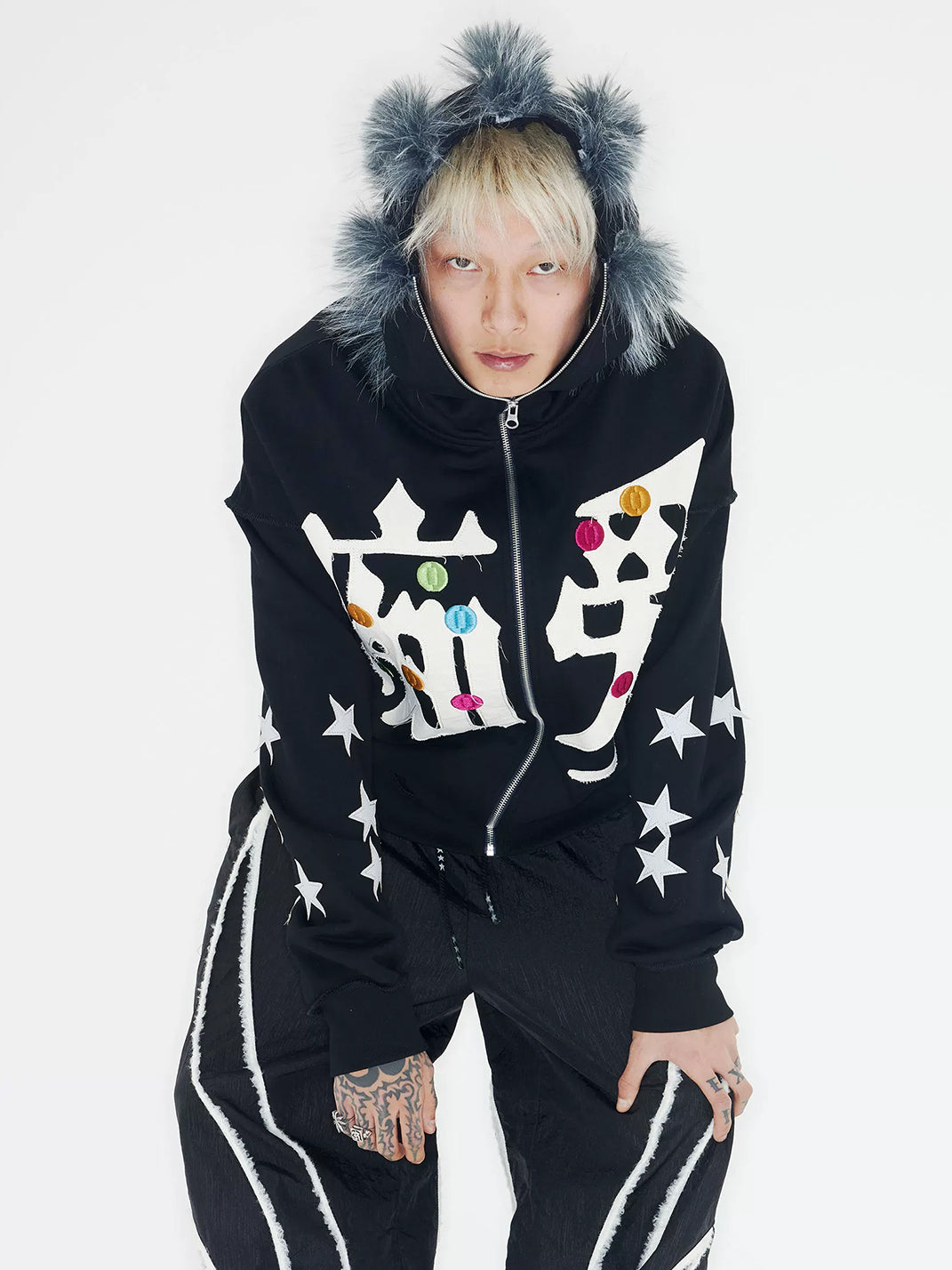 Star-Sleeve Embroidered Plush-Hood Jacket — product view 5
