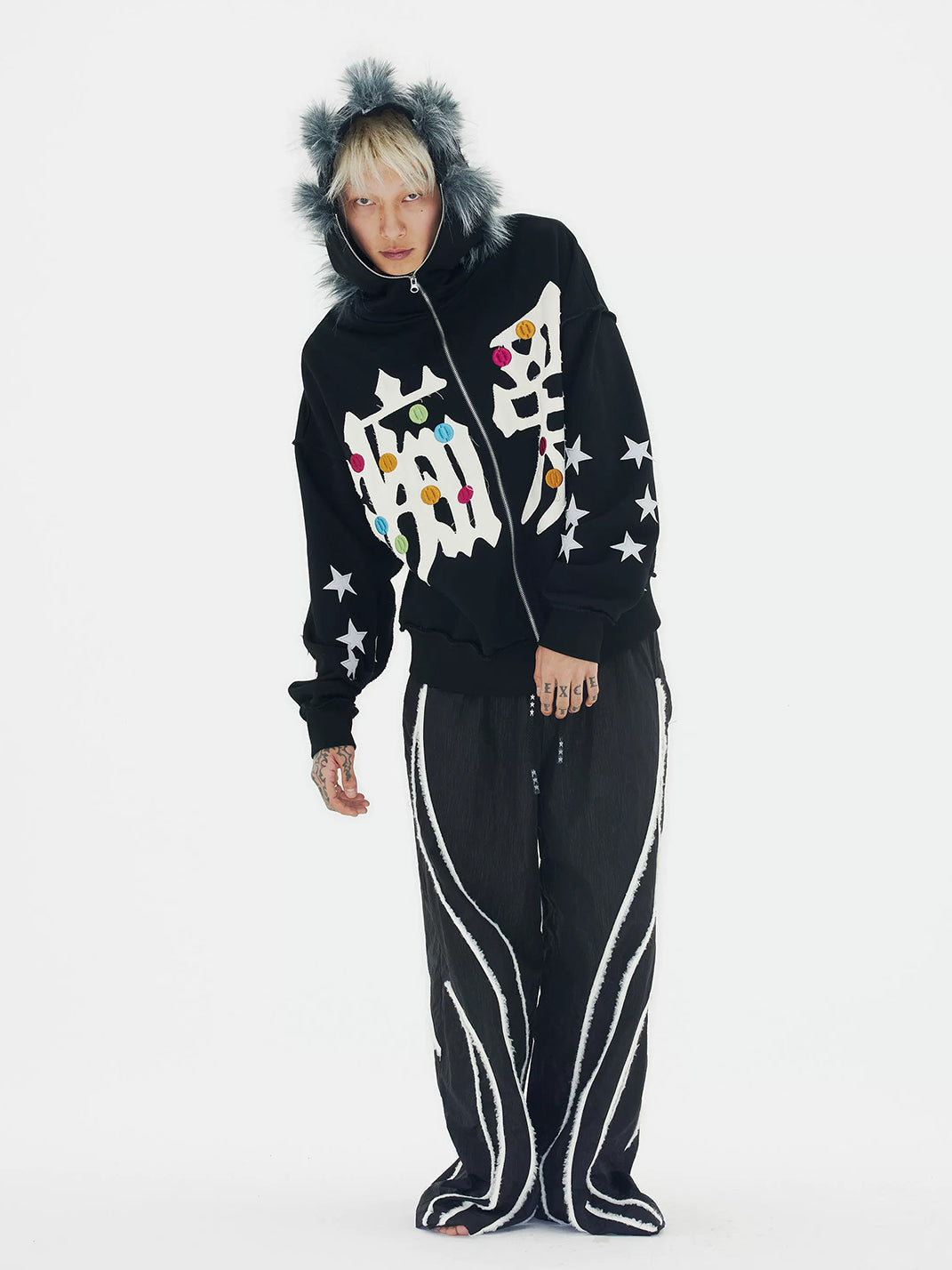 Star-Sleeve Embroidered Plush-Hood Jacket — product view 6
