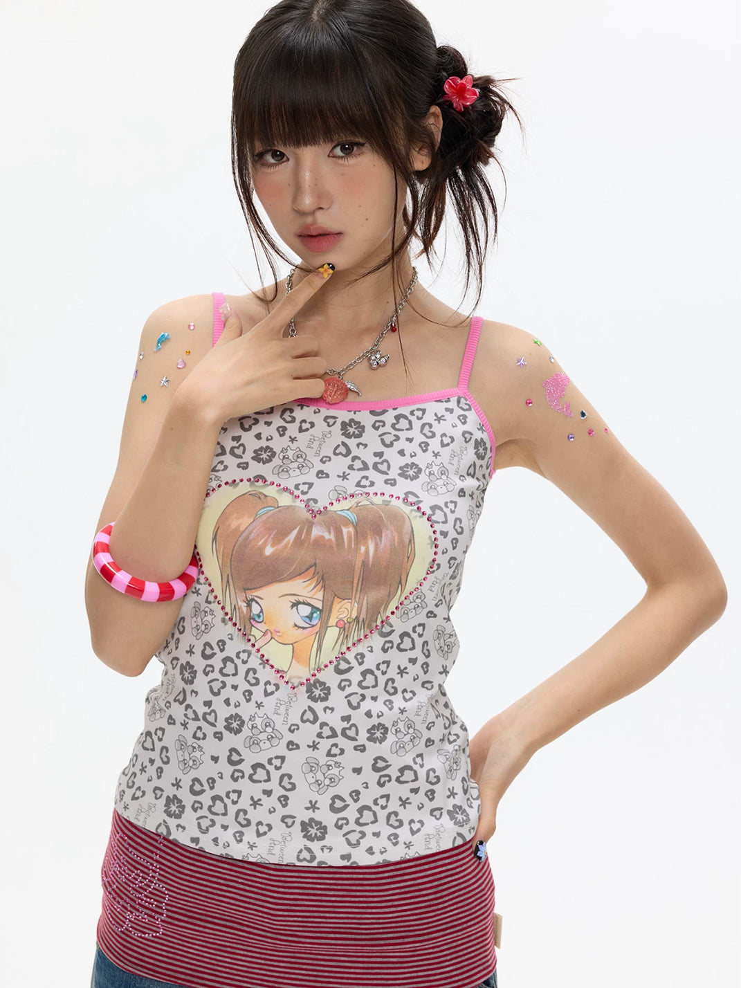 Heart Portrait Leopard Cotton-Blend Cami — product view 2