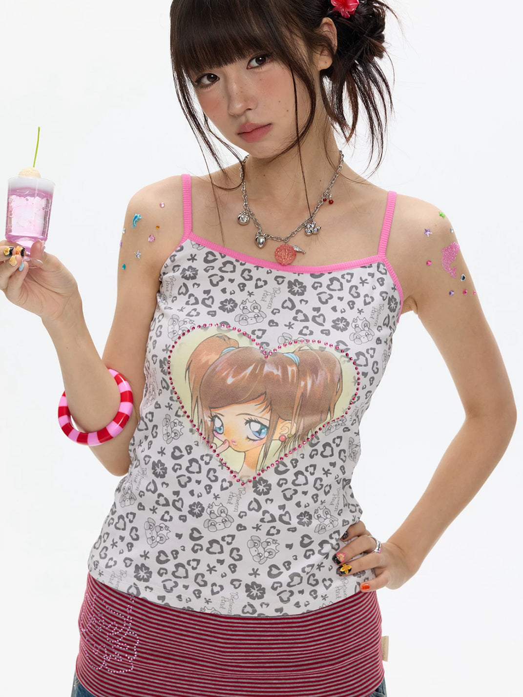 Heart Portrait Leopard Cotton-Blend Cami — product view 4