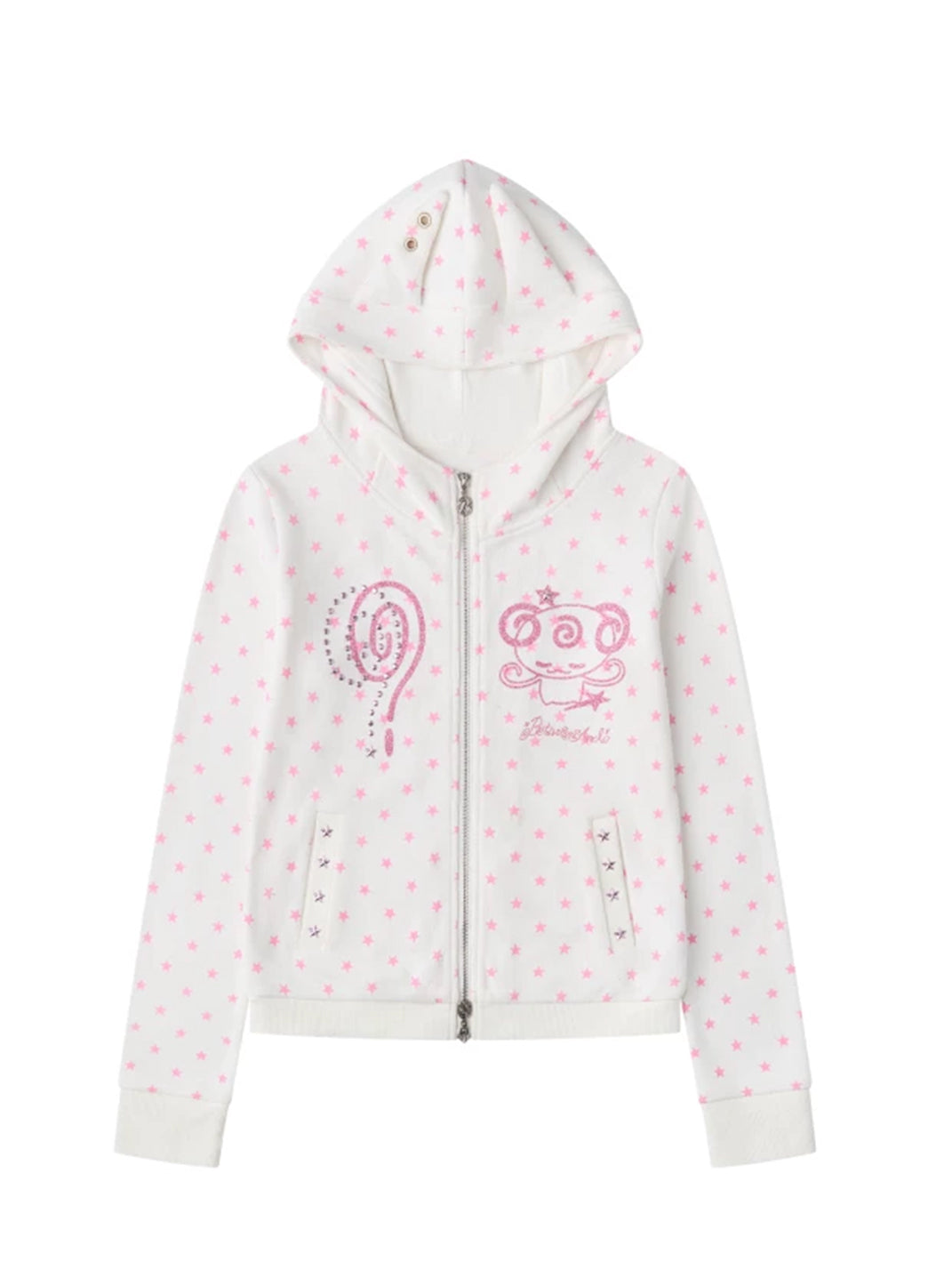 Star-Print Ear-Hood Glitter Zip Top — product view 1