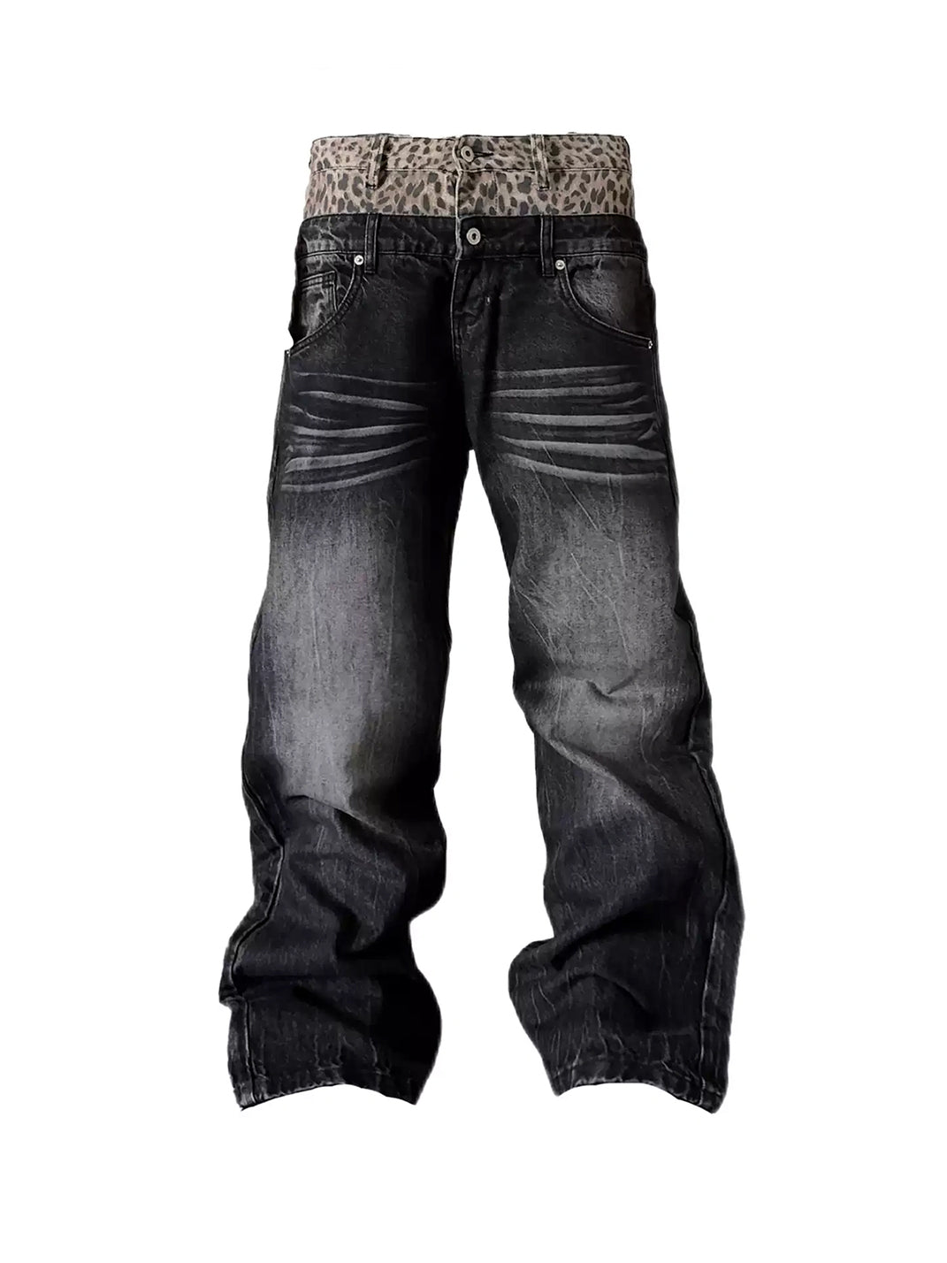 Leopard Double-Waist Faded Black Jeans — product view 1