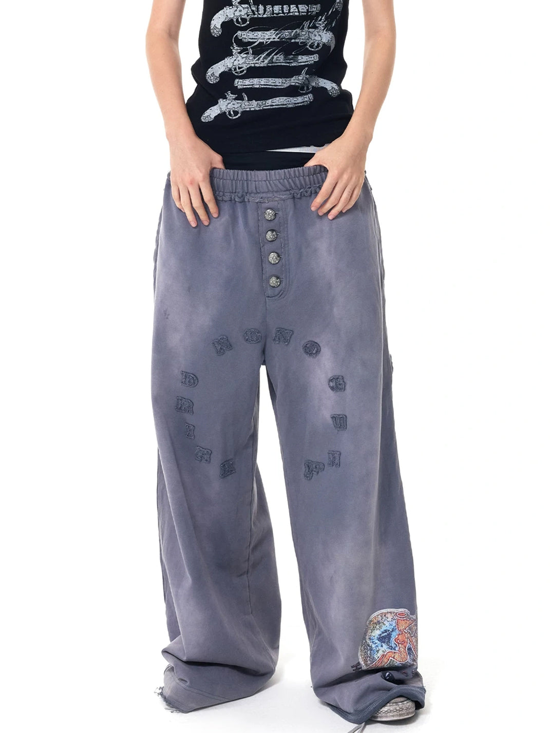 Washed Blue Patch Cotton Sweatpants — product view 2