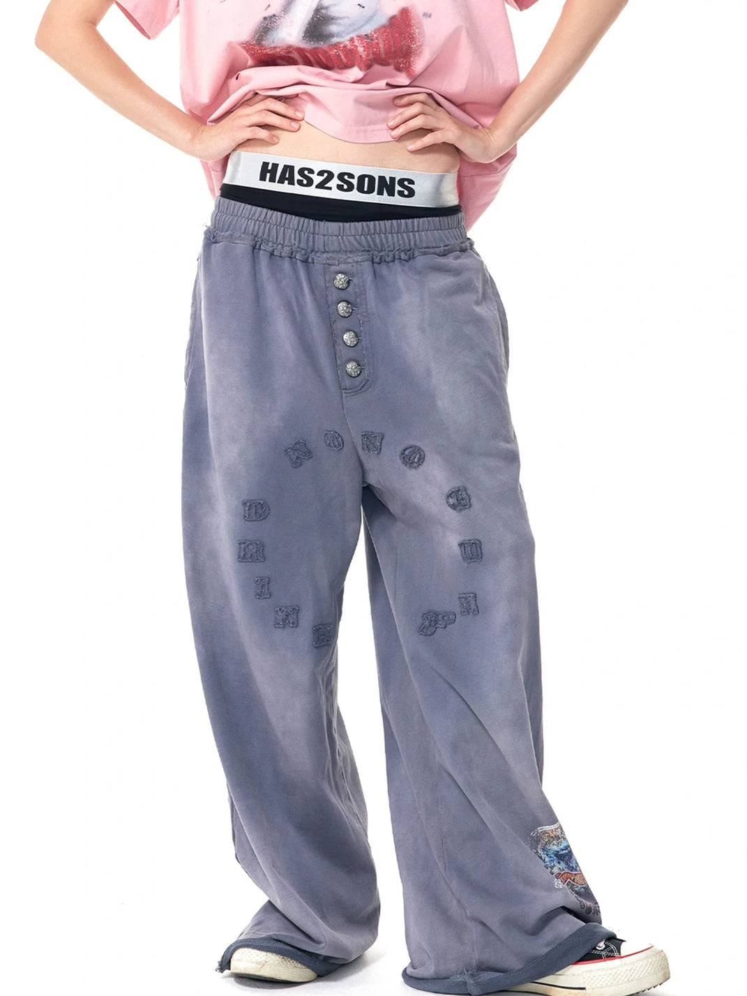 Washed Blue Patch Cotton Sweatpants — product view 6