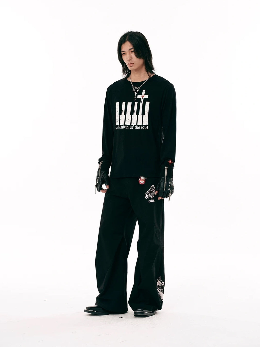 Angel-and-Skull Stretch Wide-Leg Pants — product view 9