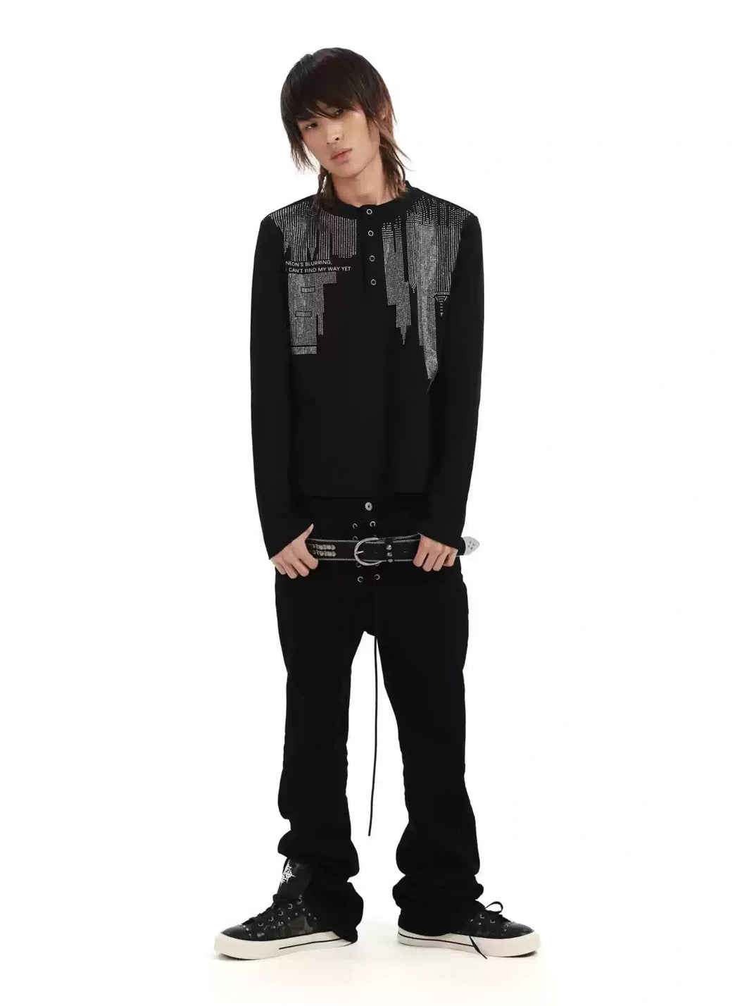 Rhinestone Cross-Back Cotton Henley — product view 3