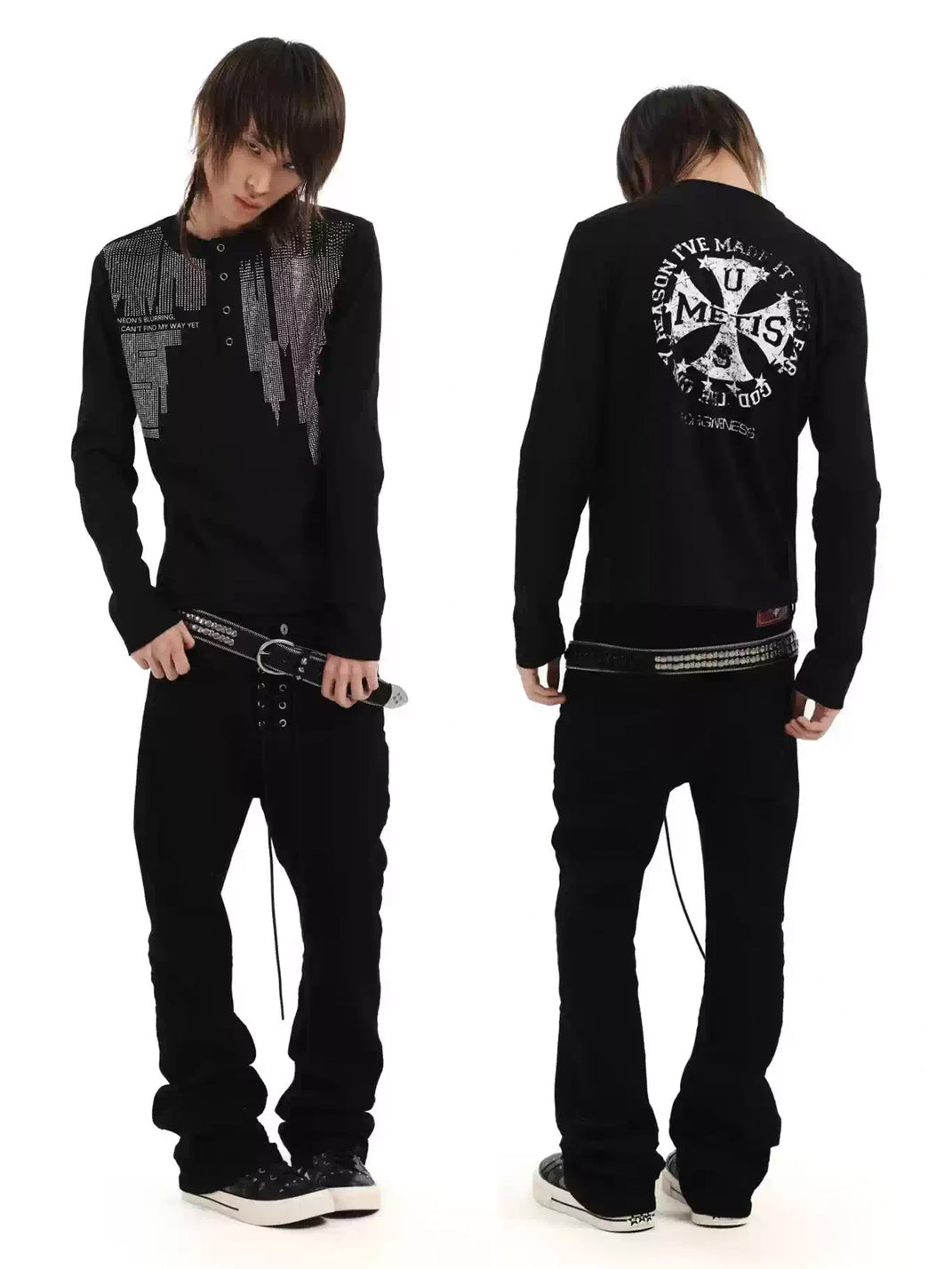 Rhinestone Cross-Back Cotton Henley — product view 4