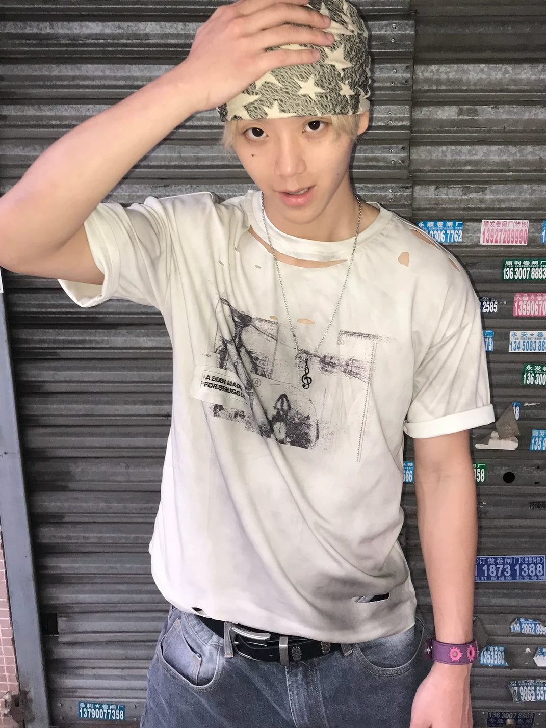 Aged Blueprint Graphic Distressed Tee — product view 2