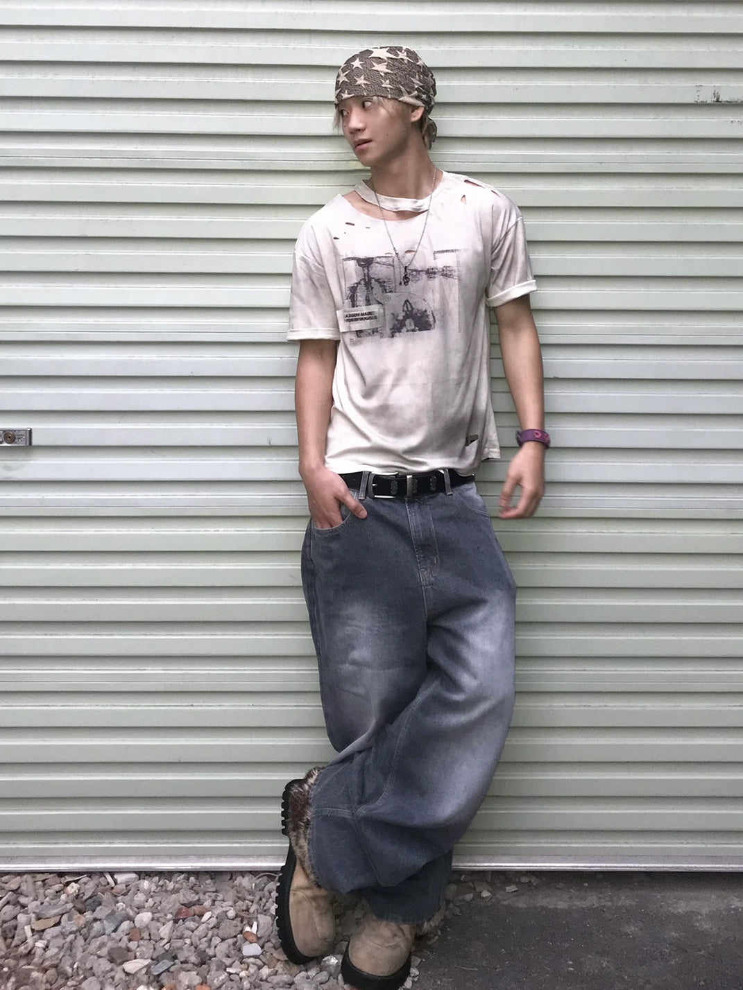 Aged Blueprint Graphic Distressed Tee — product view 5