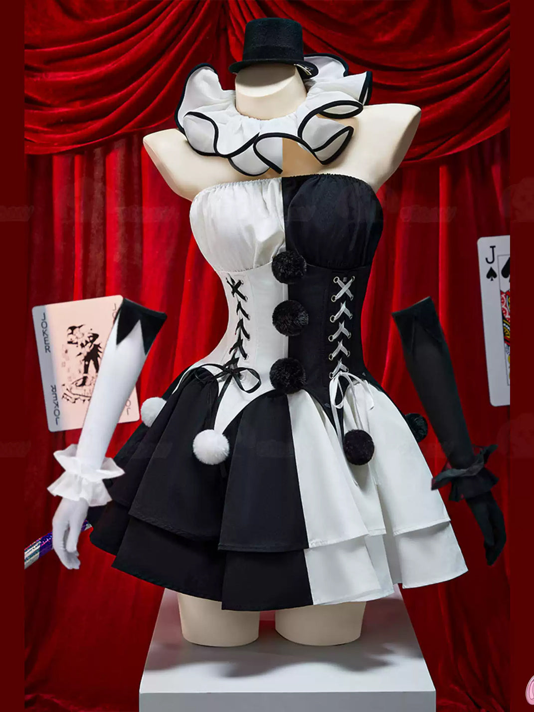 Monochrome Ruffle Jester Costume Ensemble — product view 1
