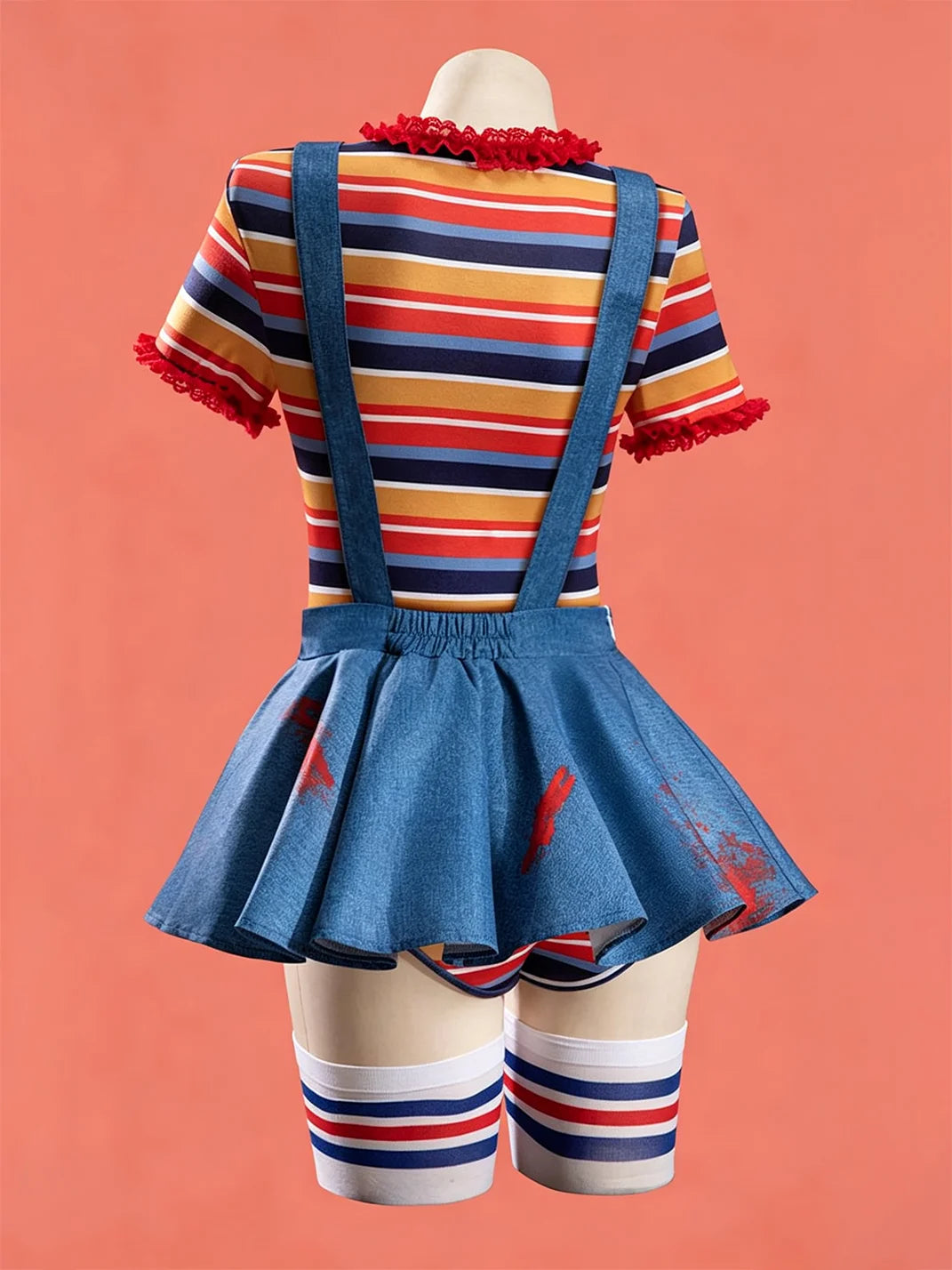 Striped Bodysuit and Blue Overall Costume Set — product view 3
