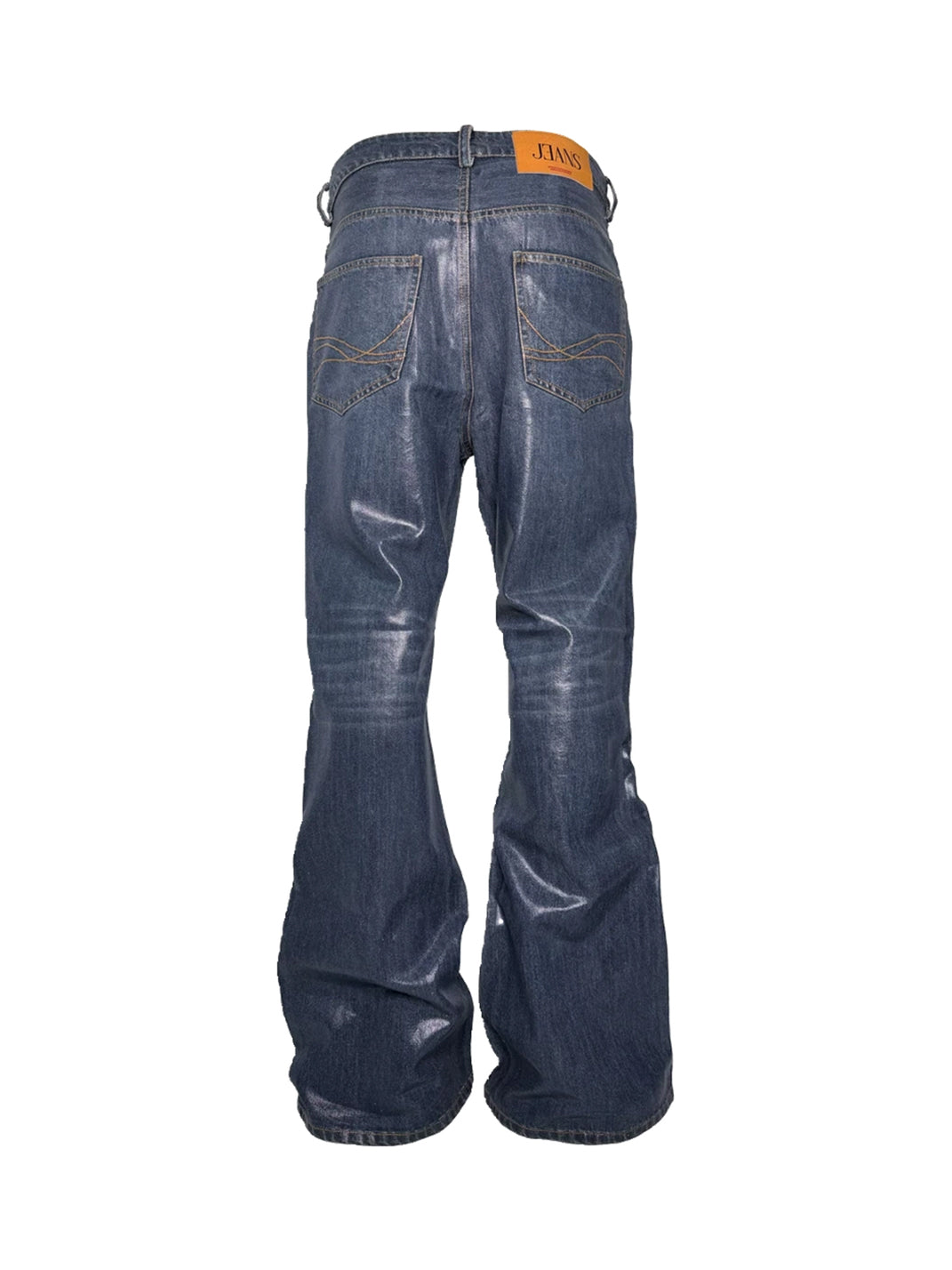 Gloss-Coated Indigo Flare Jeans — product view 7