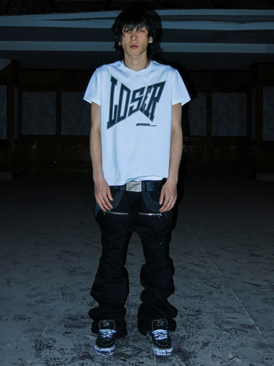 Strapped Leather-Panel Black Flare Jeans — product view 2