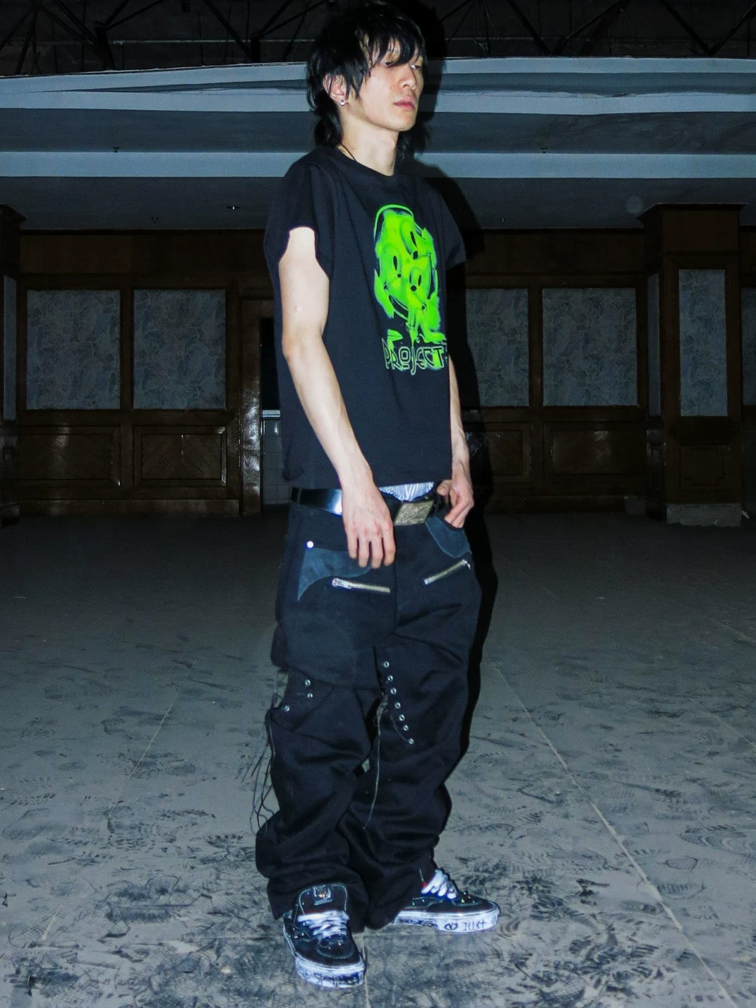 Strapped Leather-Panel Black Flare Jeans — product view 5