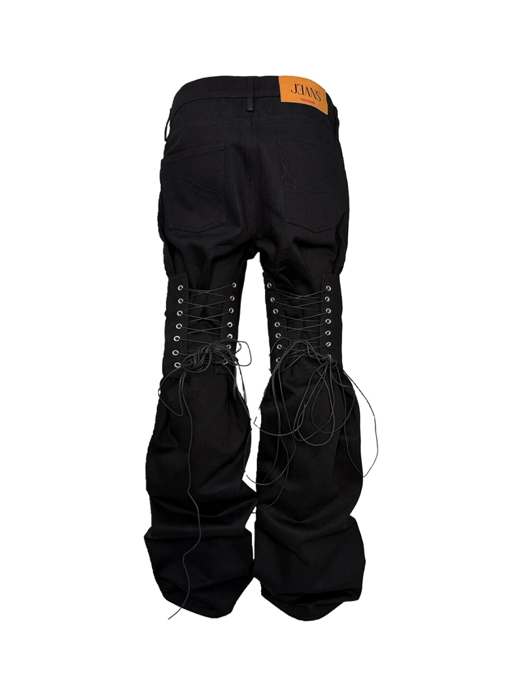 Strapped Leather-Panel Black Flare Jeans — product view 9