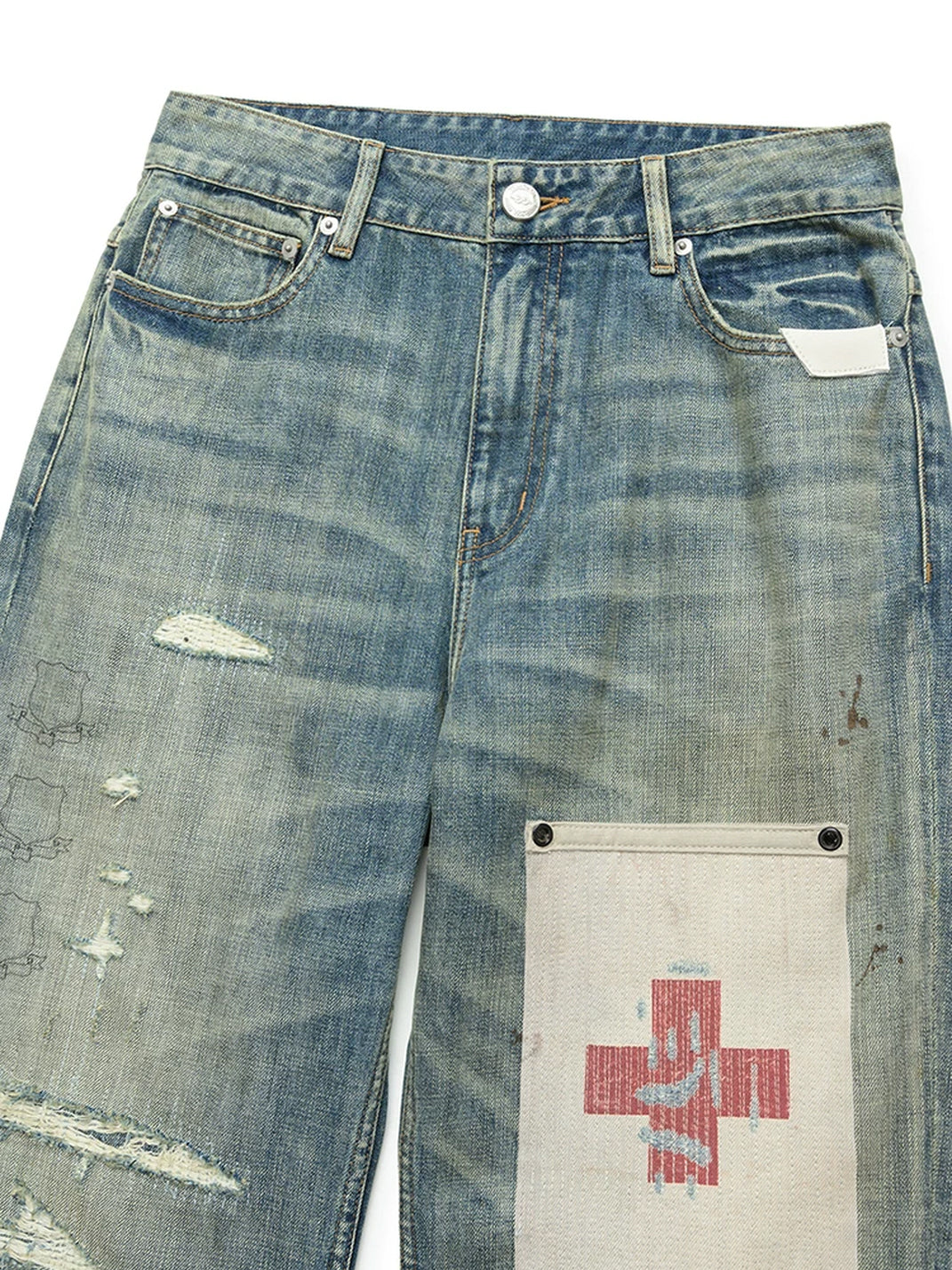 Painted Cross-Patch Wide-Leg Cotton Jeans — product view 4
