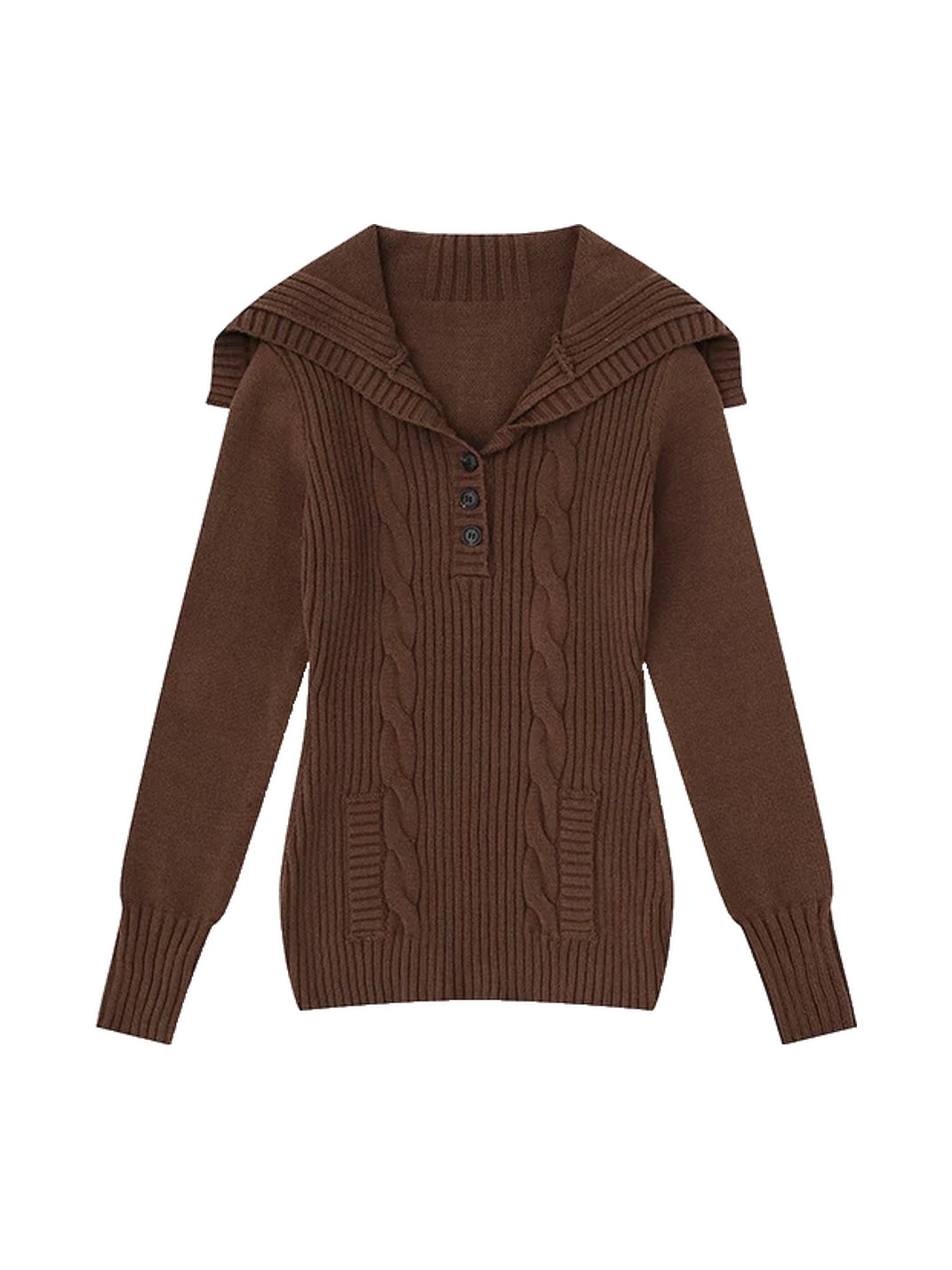 Wide-Collar Cable Knit Pullover — product view 1