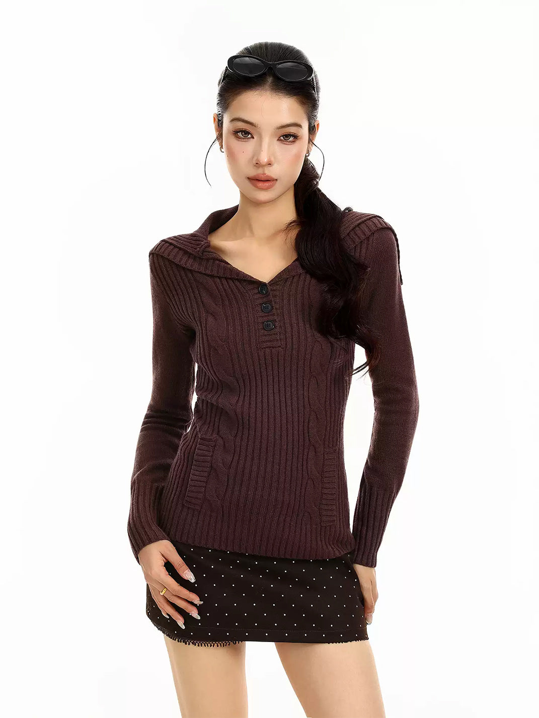 Wide-Collar Cable Knit Pullover — product view 2