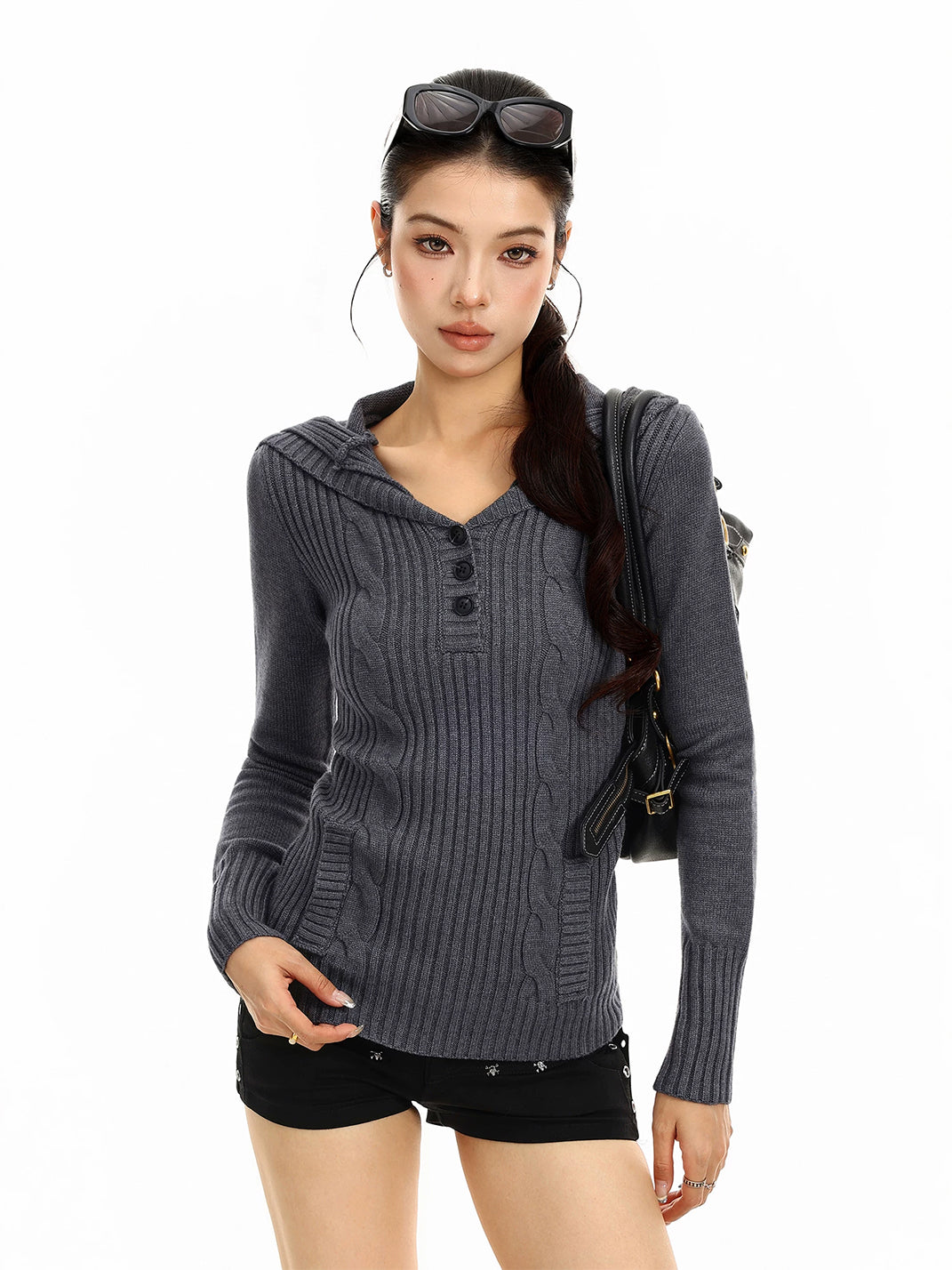 Wide-Collar Cable Knit Pullover — product view 5