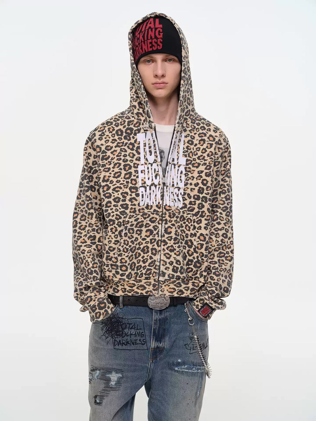 Washed Leopard Cotton Zip Hoodie — product view 2
