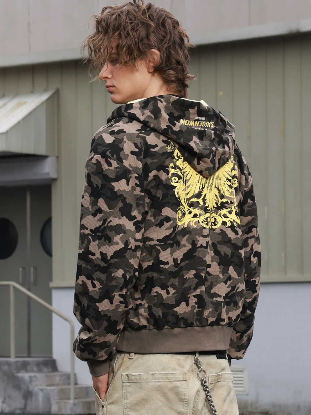 Reversible Camo Waffle Crop Hoodie — product view 3