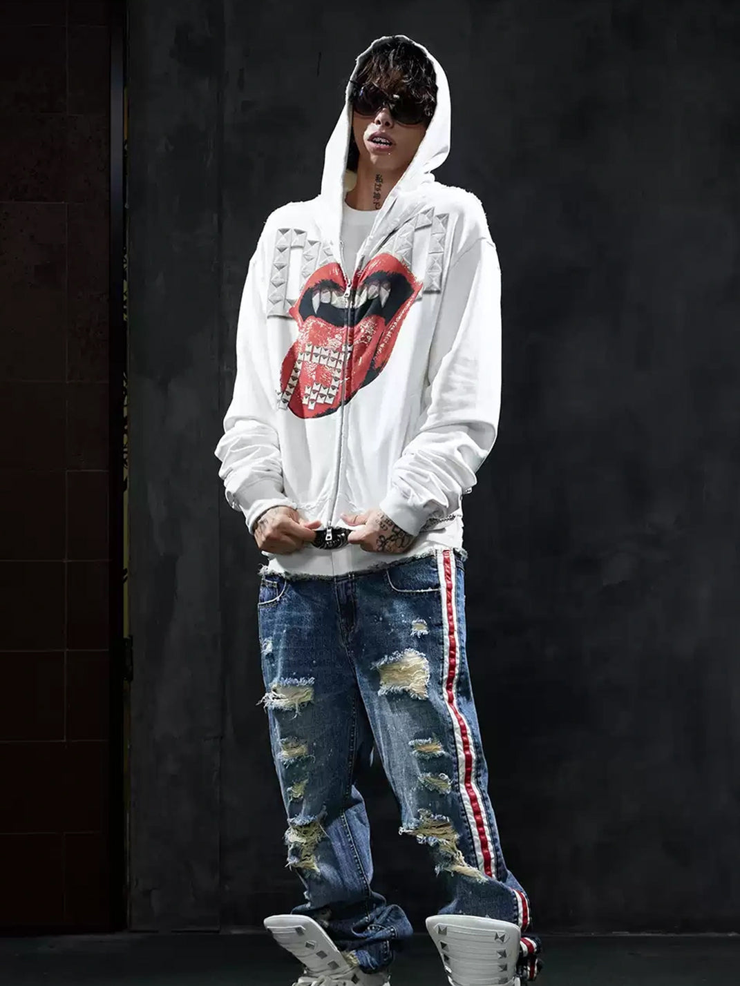 Fang Graphic Studded Zip Hoodie — product view 8