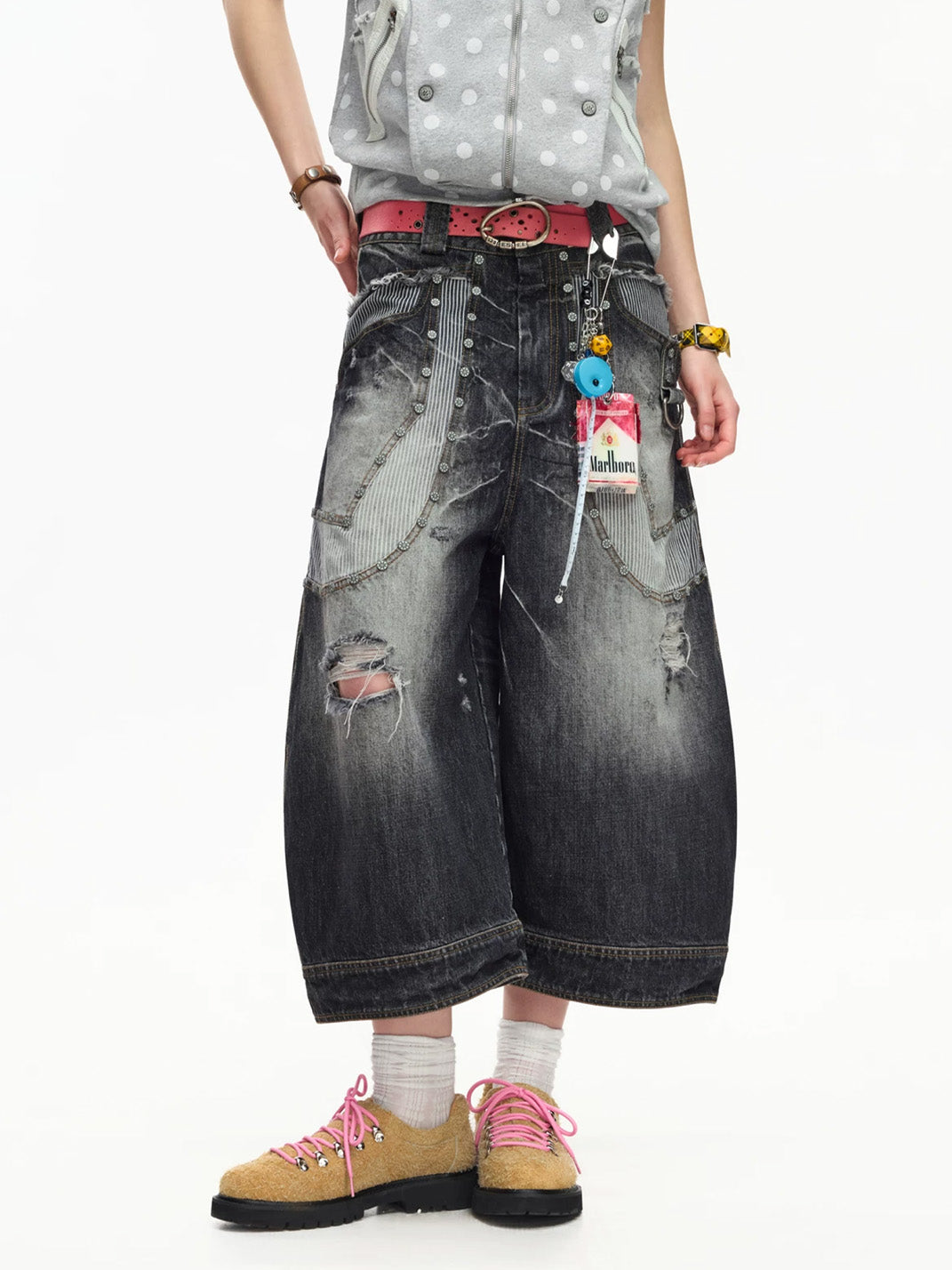 Strata Studded Long Denim Shorts — view 1