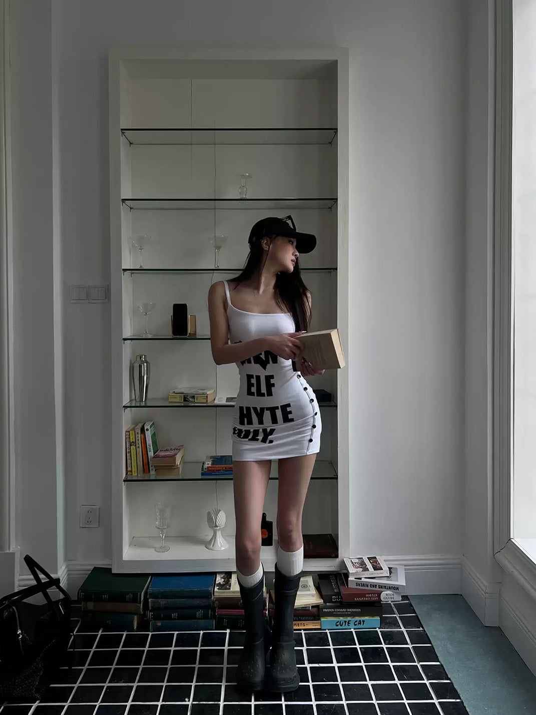 Letterpress Ruched Button Mini Dress — view 7