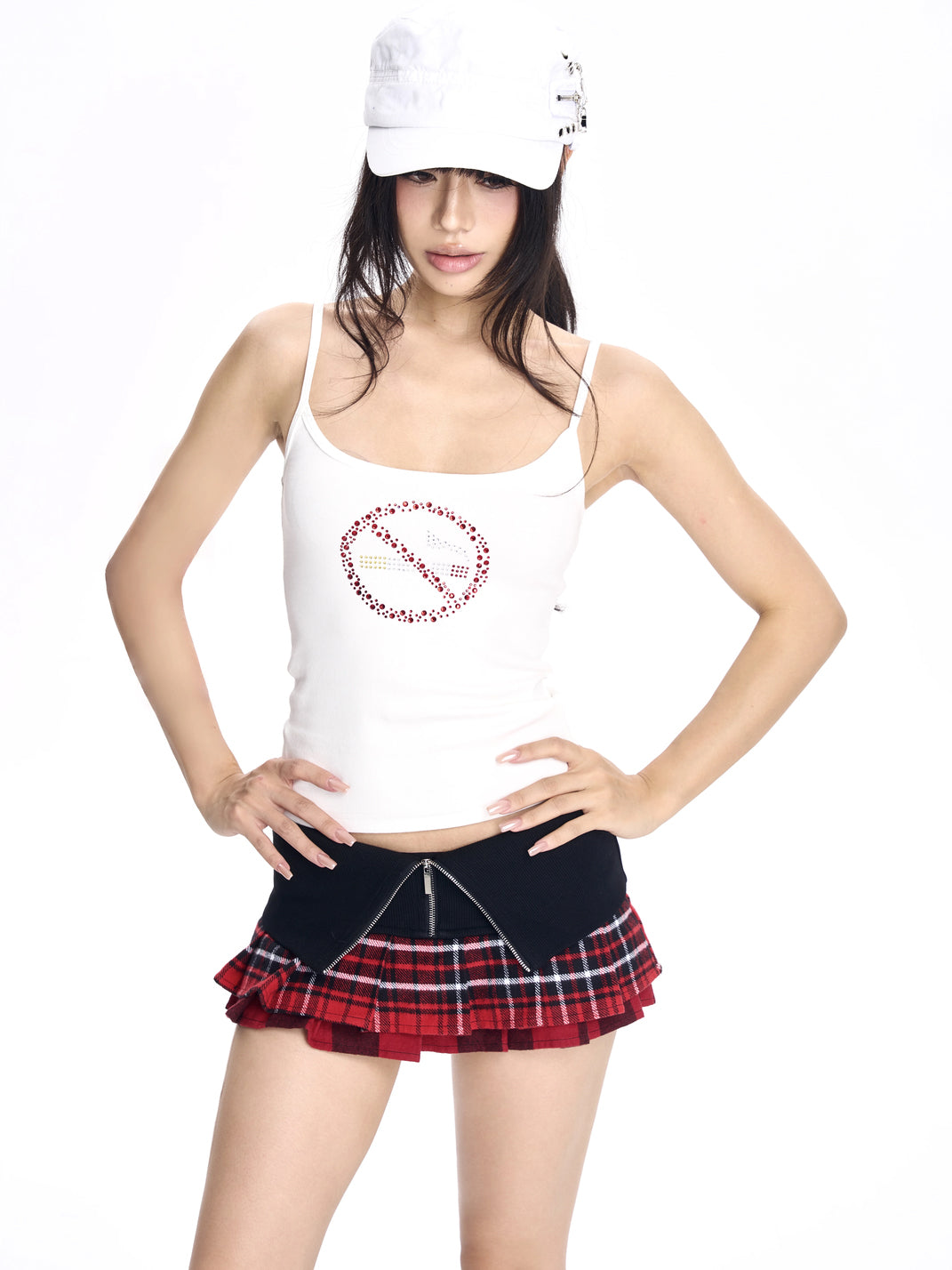 Foldover Plaid Zip-Detail Mini Skort — view 3